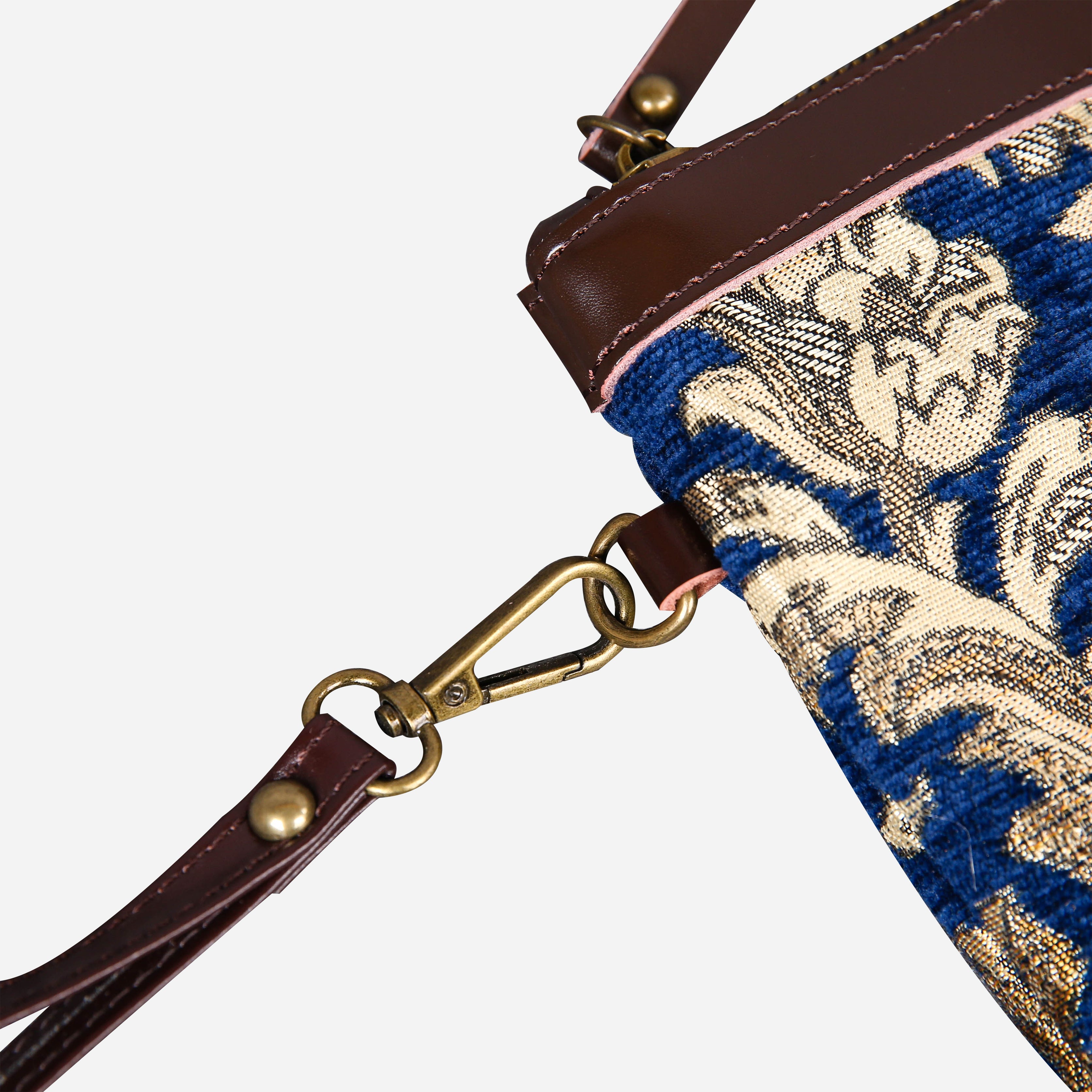 Victorian Blossom BLUE-GOLD Wristlet Clutch carpet bag MCW Handmade-4