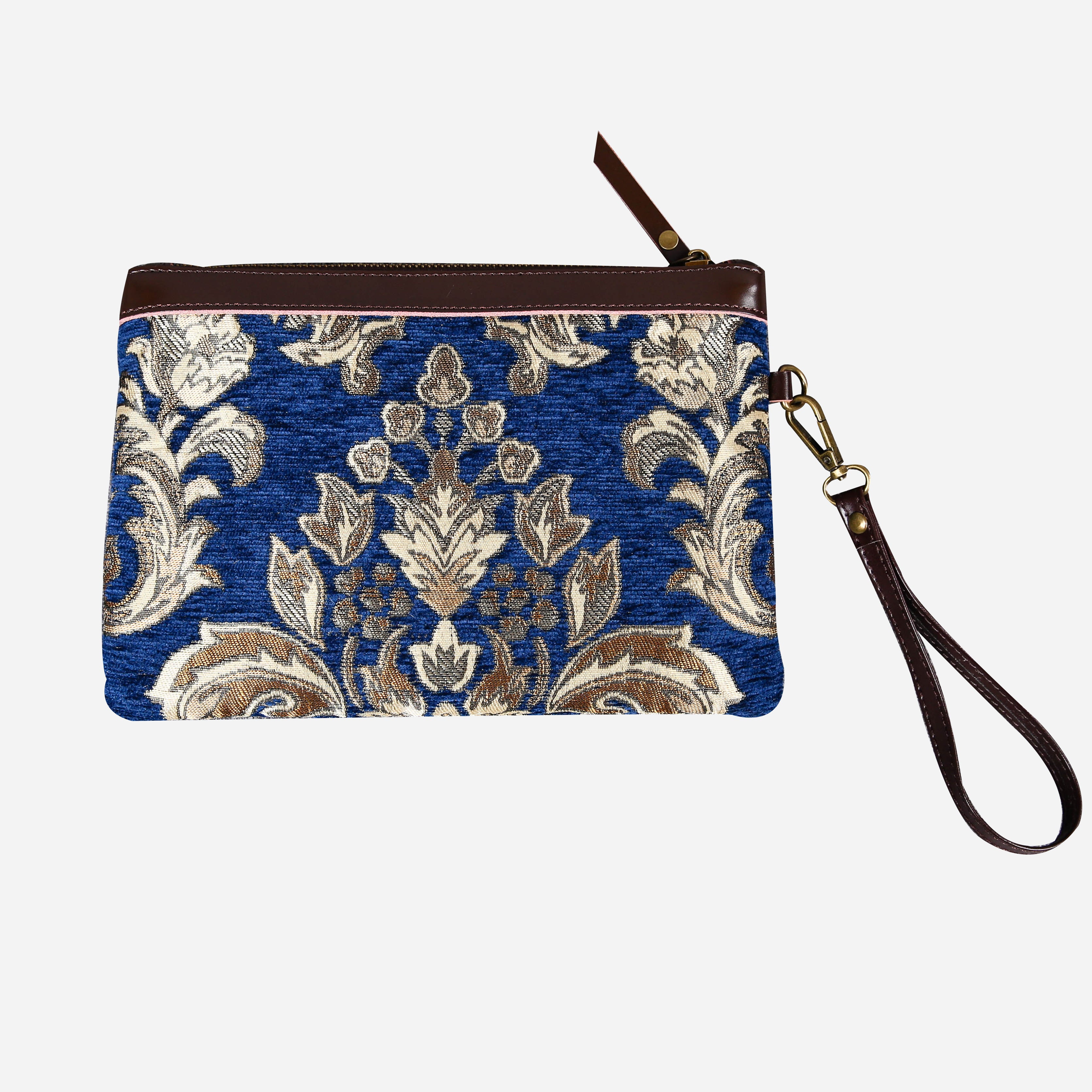 Victorian Blossom BLUE-GOLD Wristlet Clutch carpet bag MCW Handmade-2
