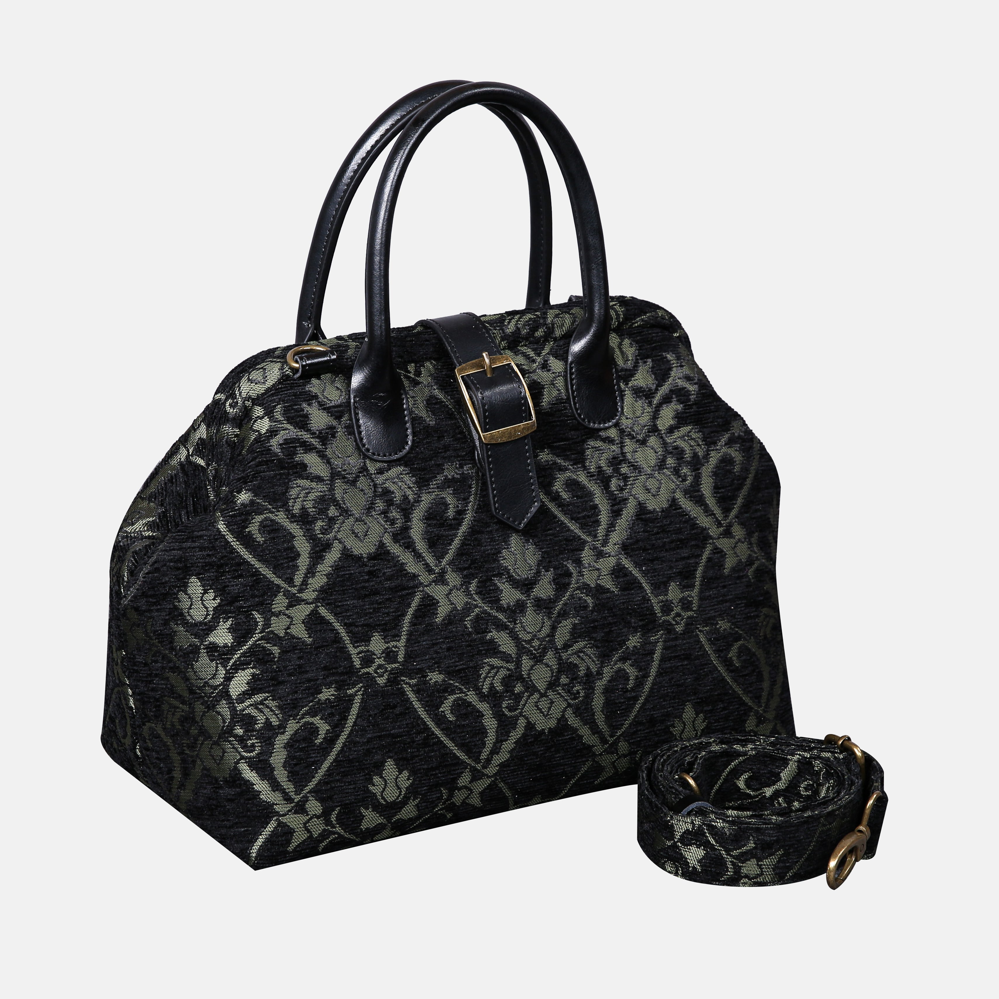 CARNABY Black/Green Carpet Handbag Purse carpet bag MCW Handmade of America with shoulder strap