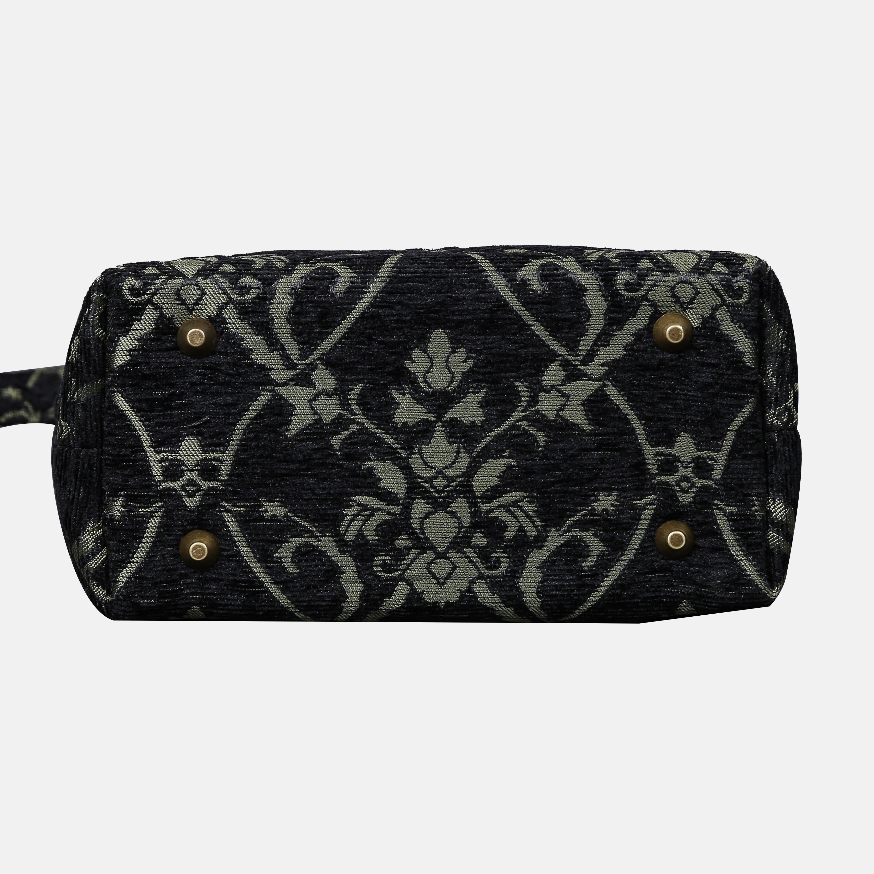 Carnaby Black/Dark Green Tuck Lock Carpet Satchel carpet bag MCW Handmade of America bottom