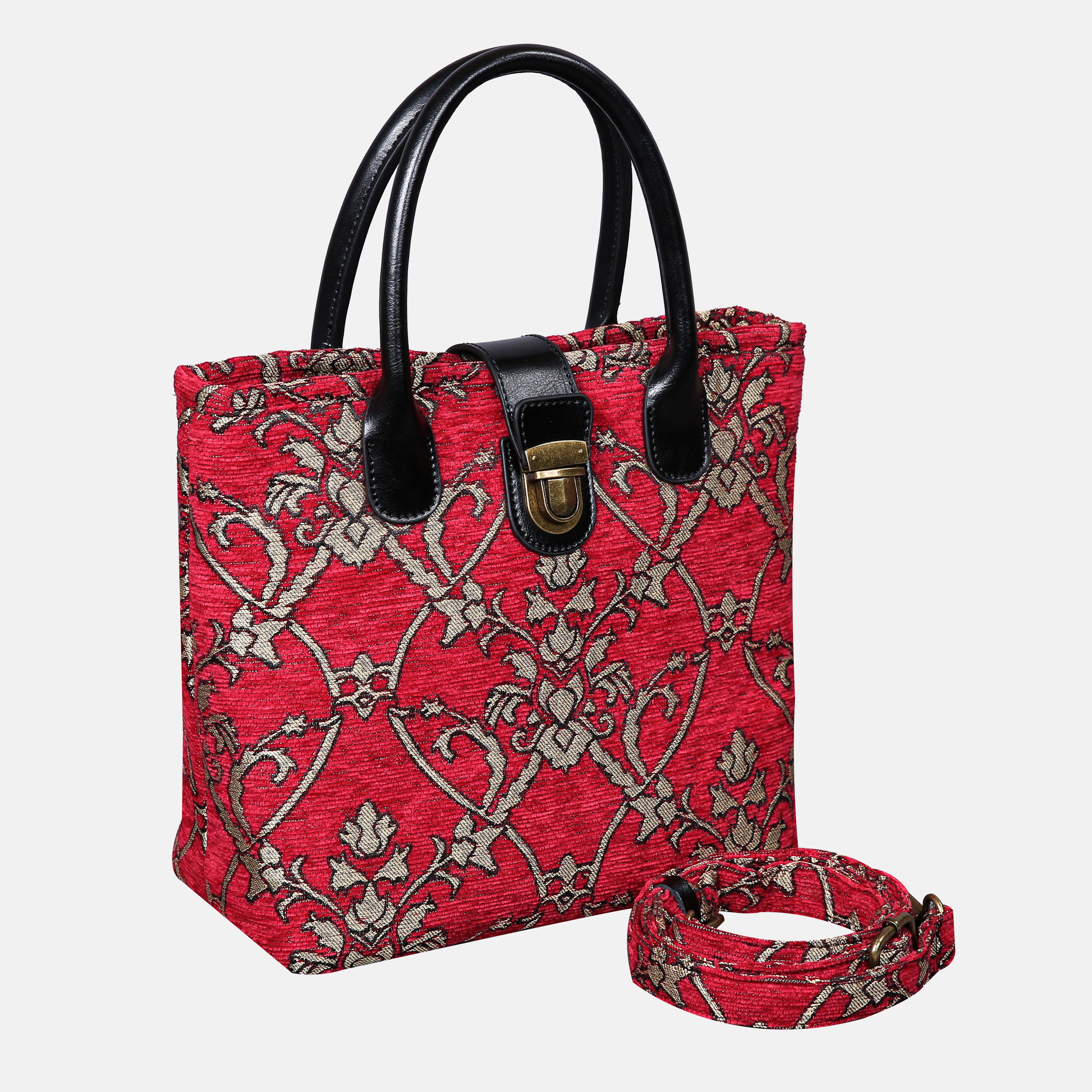 Carnaby Red Tuck Lock Carpet Satchel carpet bag MCW Handmade of America with strap