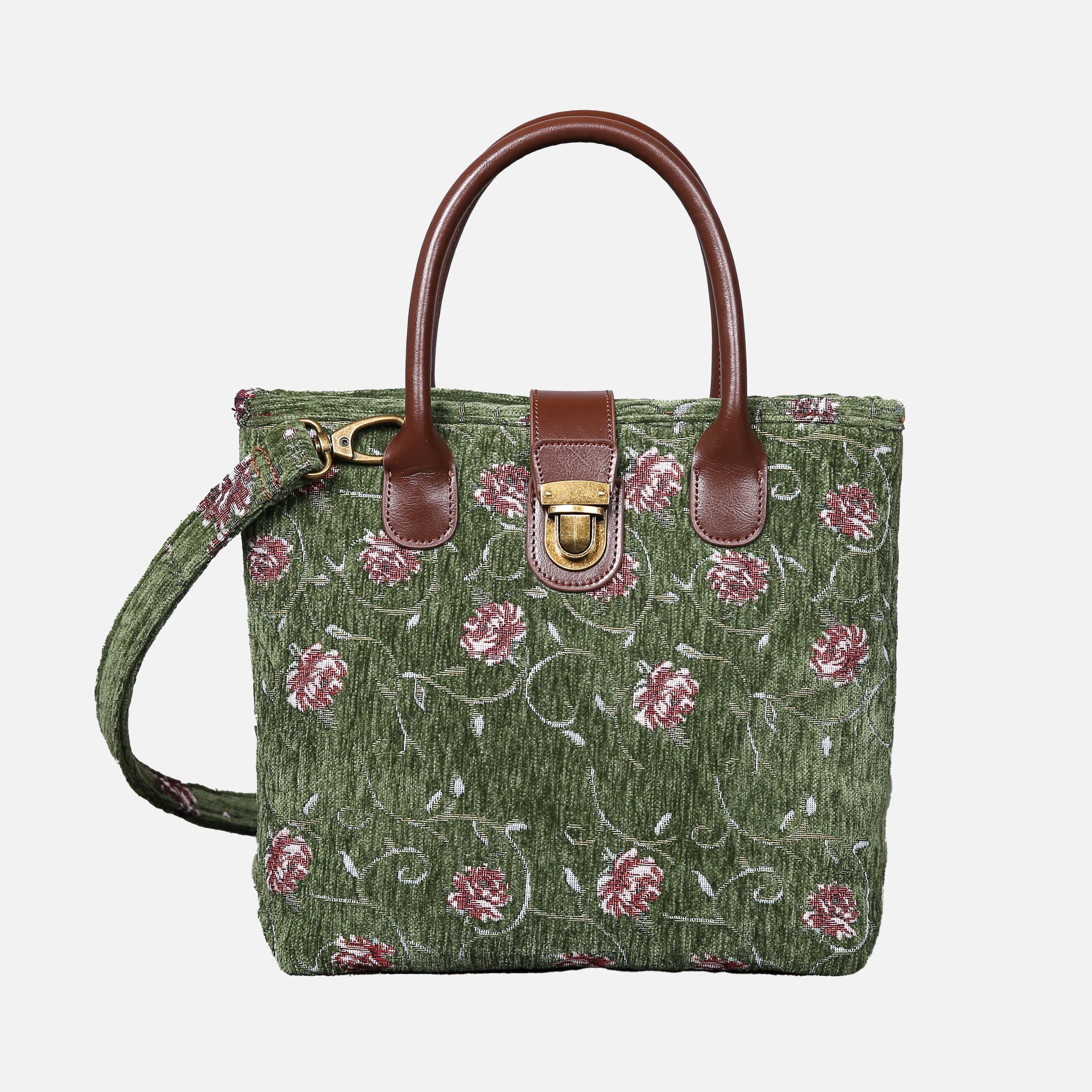 Climbing Rose Tuck Lock Carpet Satchel carpet bag MCW Handmade Arugula Green