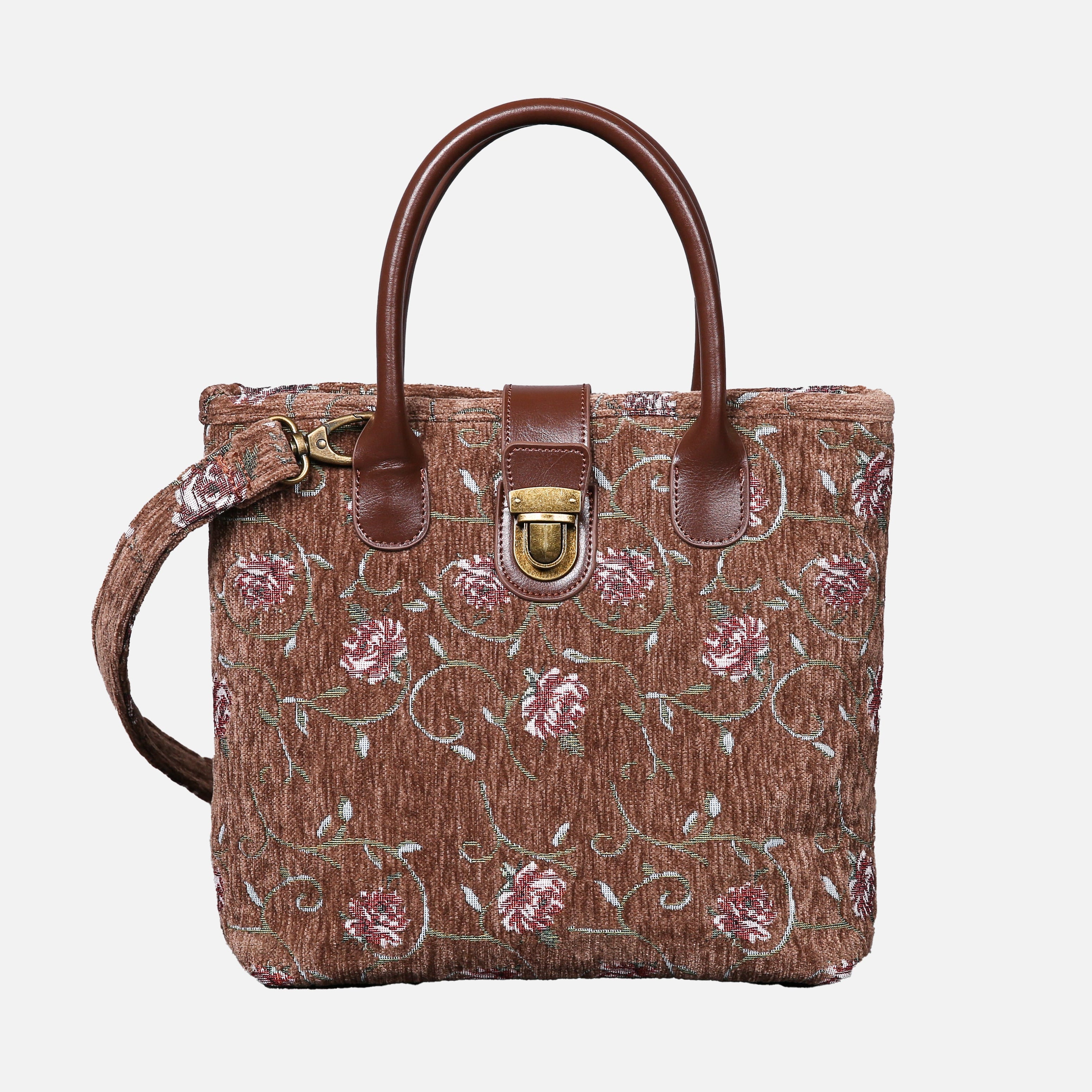Climbing Rose Tuck Lock Carpet Satchel carpet bag MCW Handmade Coffee