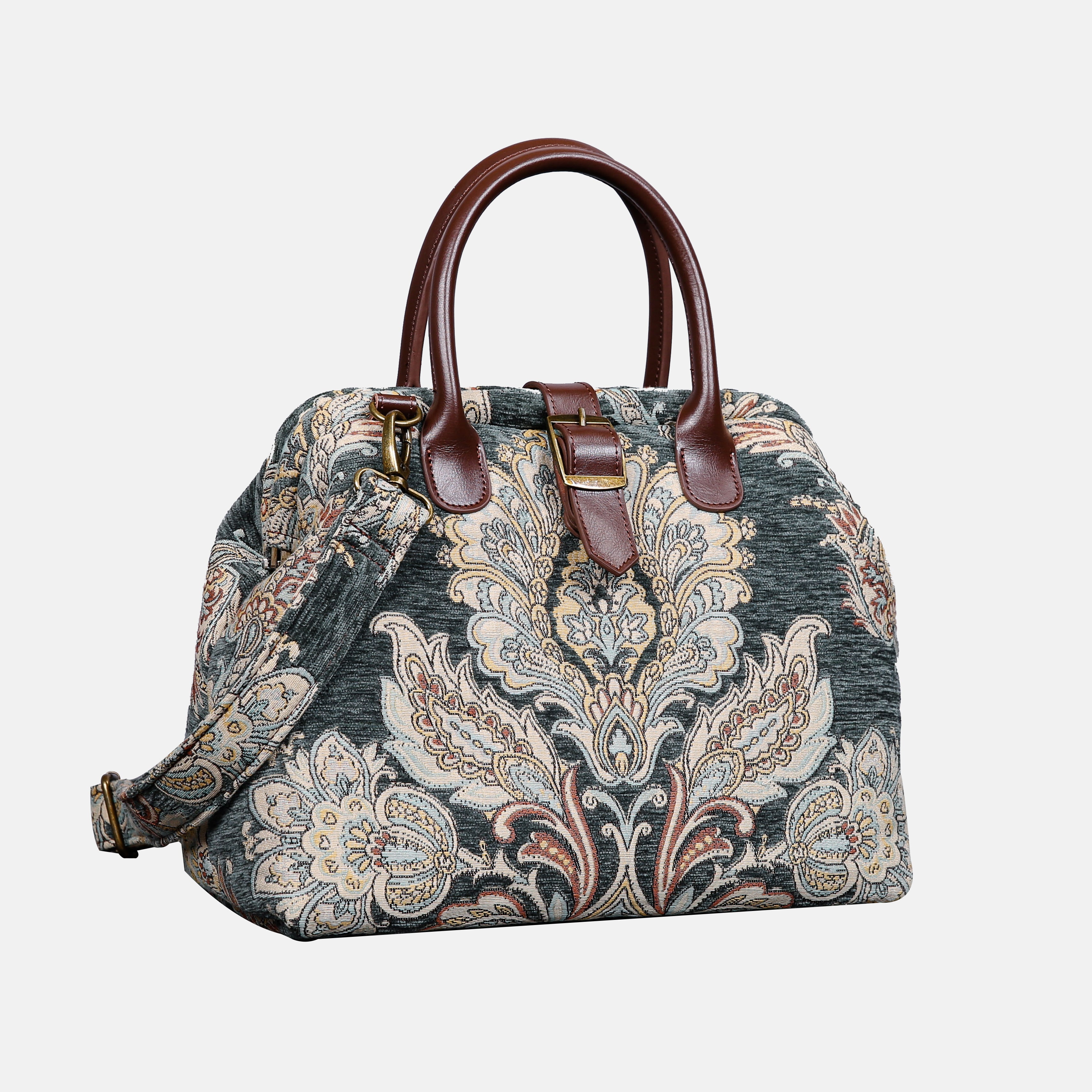 Damask Perylene Green Carpet Handbag Purse carpet bag MCW Handmade front side