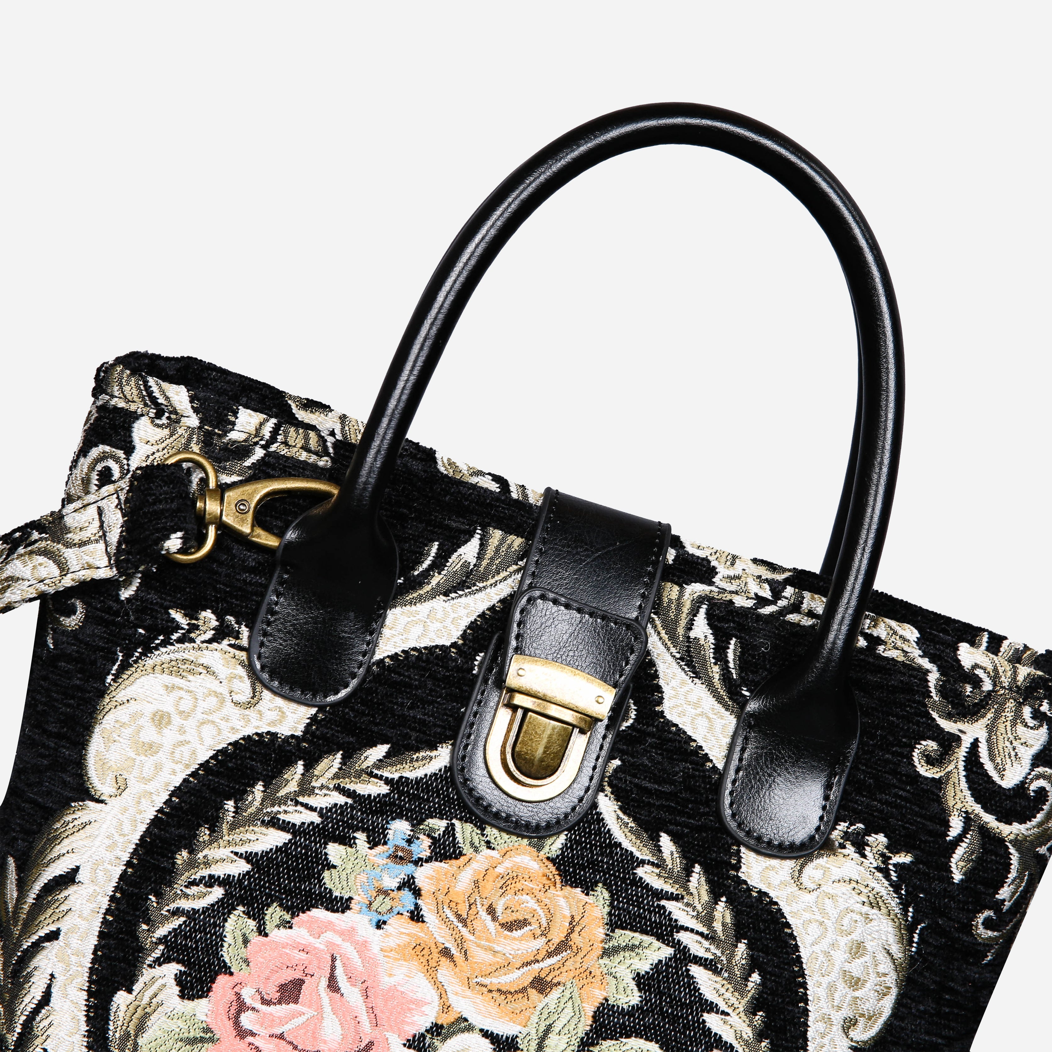 Eternal Elegance Blk Tuck Lock Carpet Satchel carpet bag MCW Handmade of America details