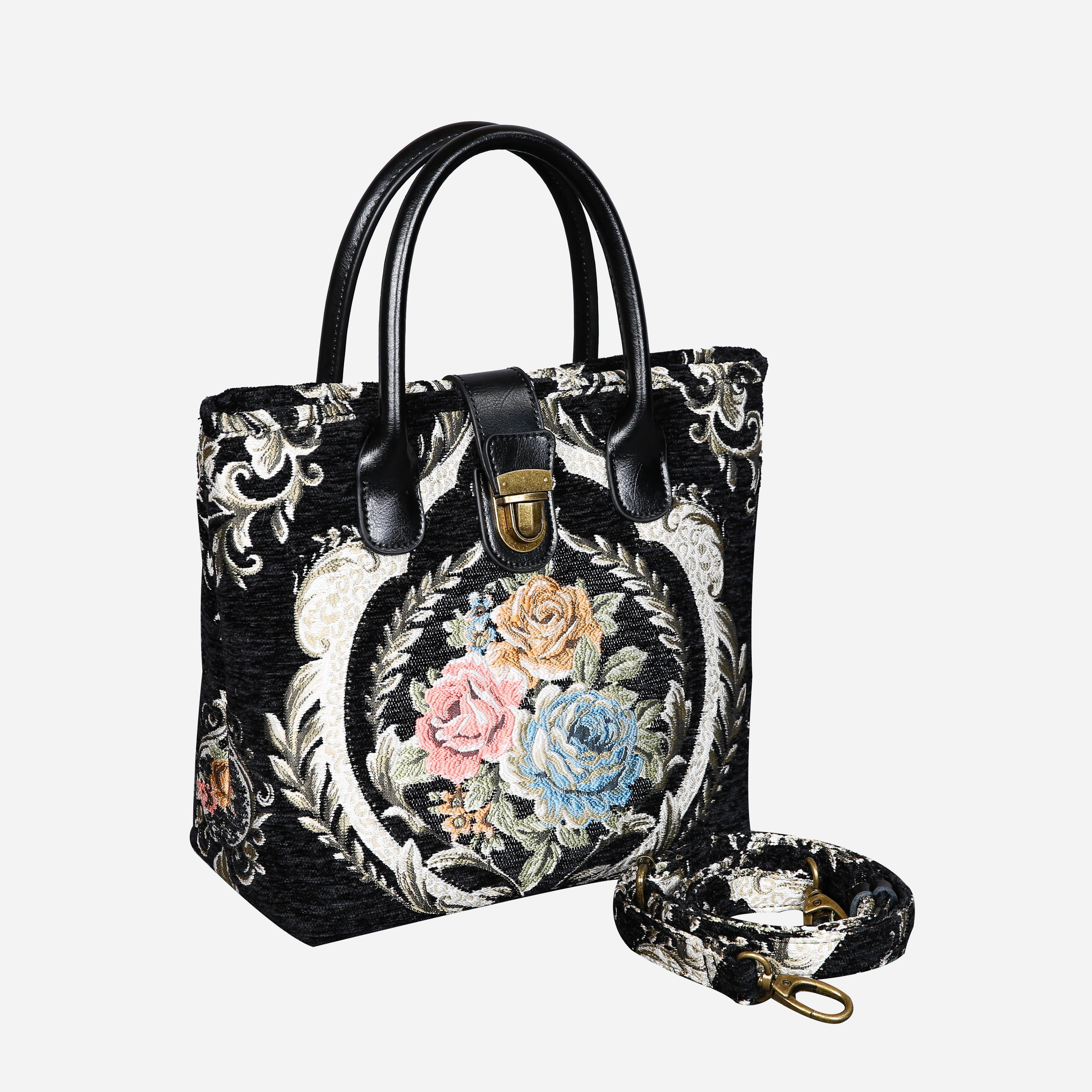 Eternal Elegance Blk Tuck Lock Carpet Satchel carpet bag MCW Handmade of America with strap