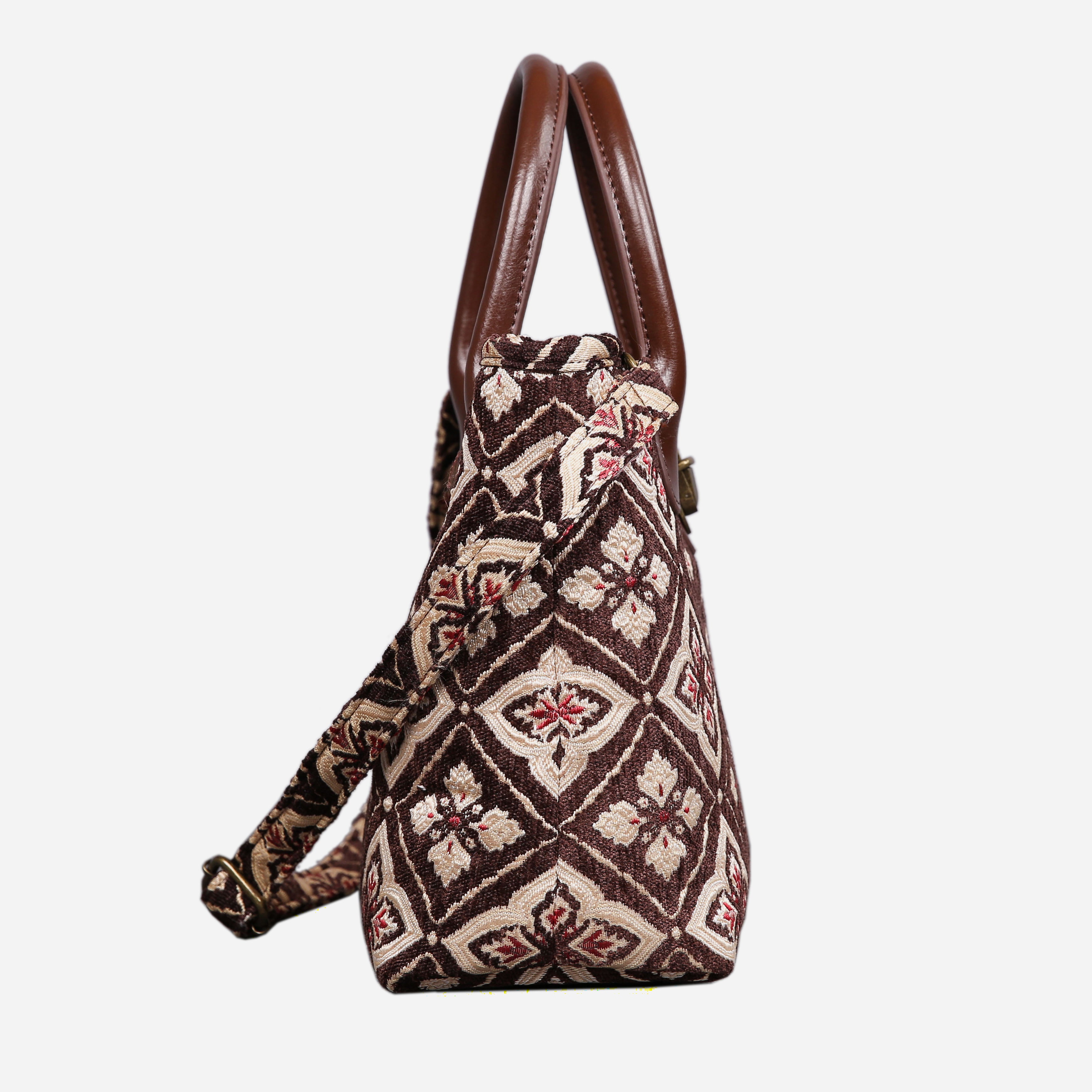 Ethnic Coffee Tuck Lock Carpet Satchel carpet bag MCW Handmade of America side