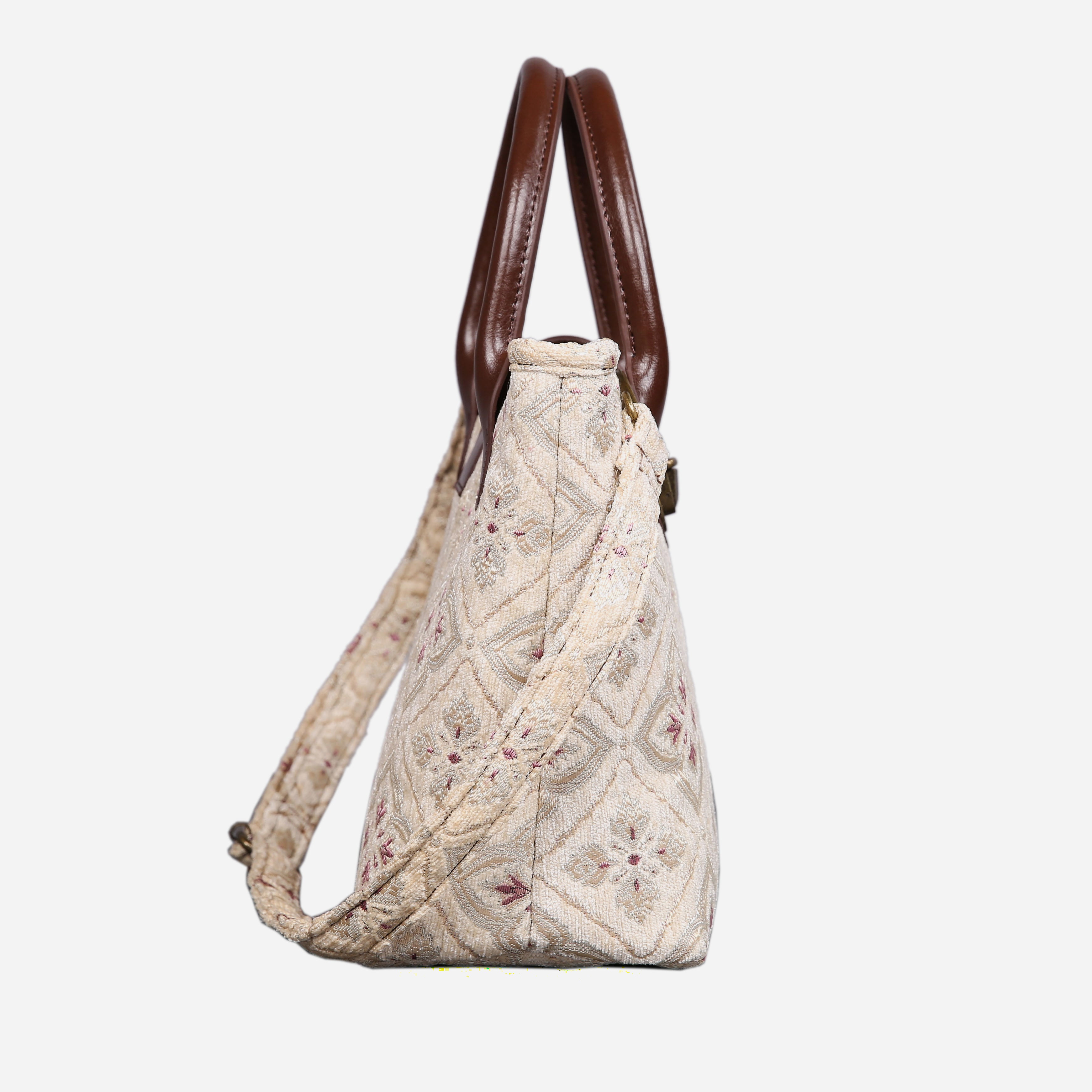 Ethnic Cream Tuck Lock Carpet Satchel carpet bag MCW Handmade of America side