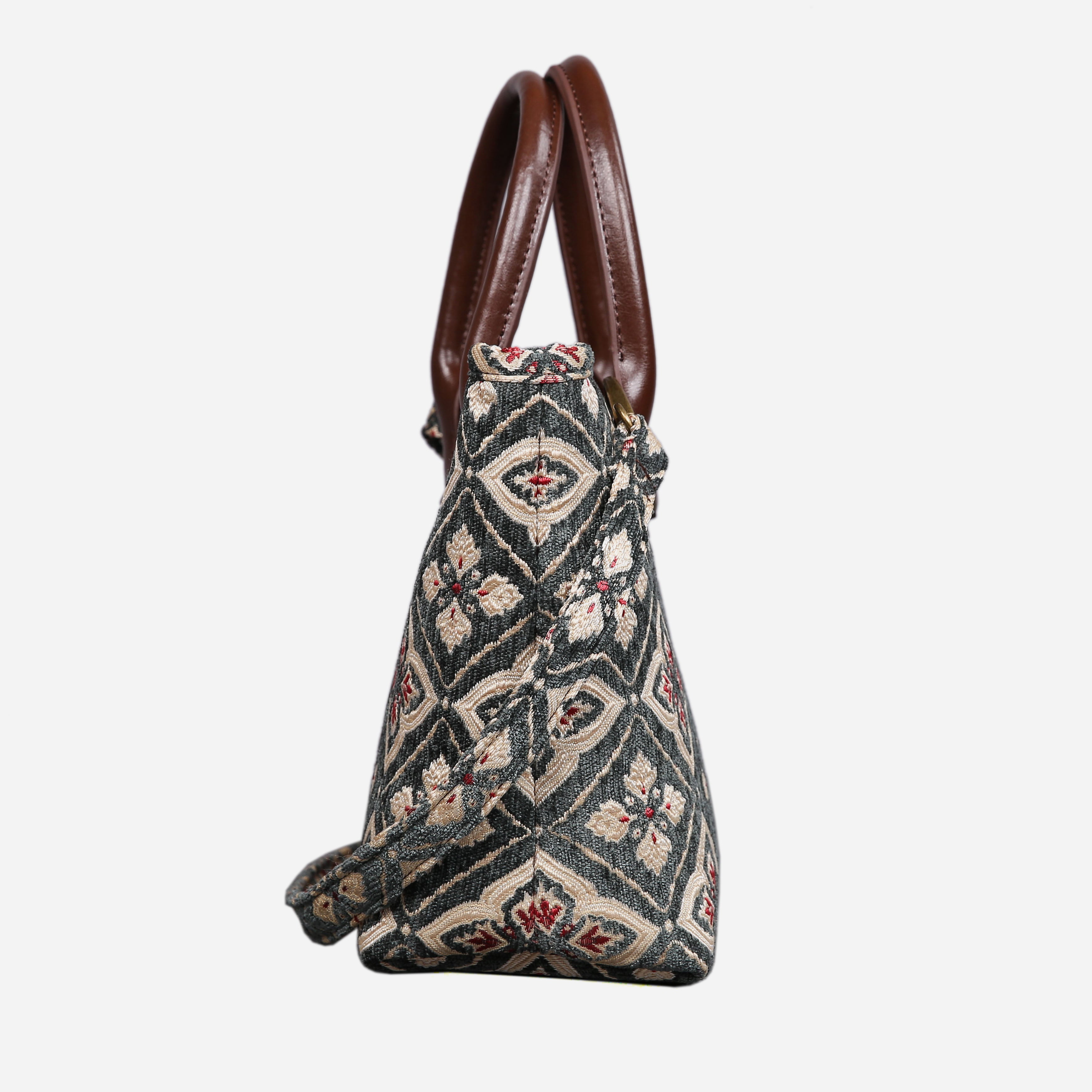 Ethnic Green Tuck Lock Carpet Satchel carpet bag MCW Handmade of America side