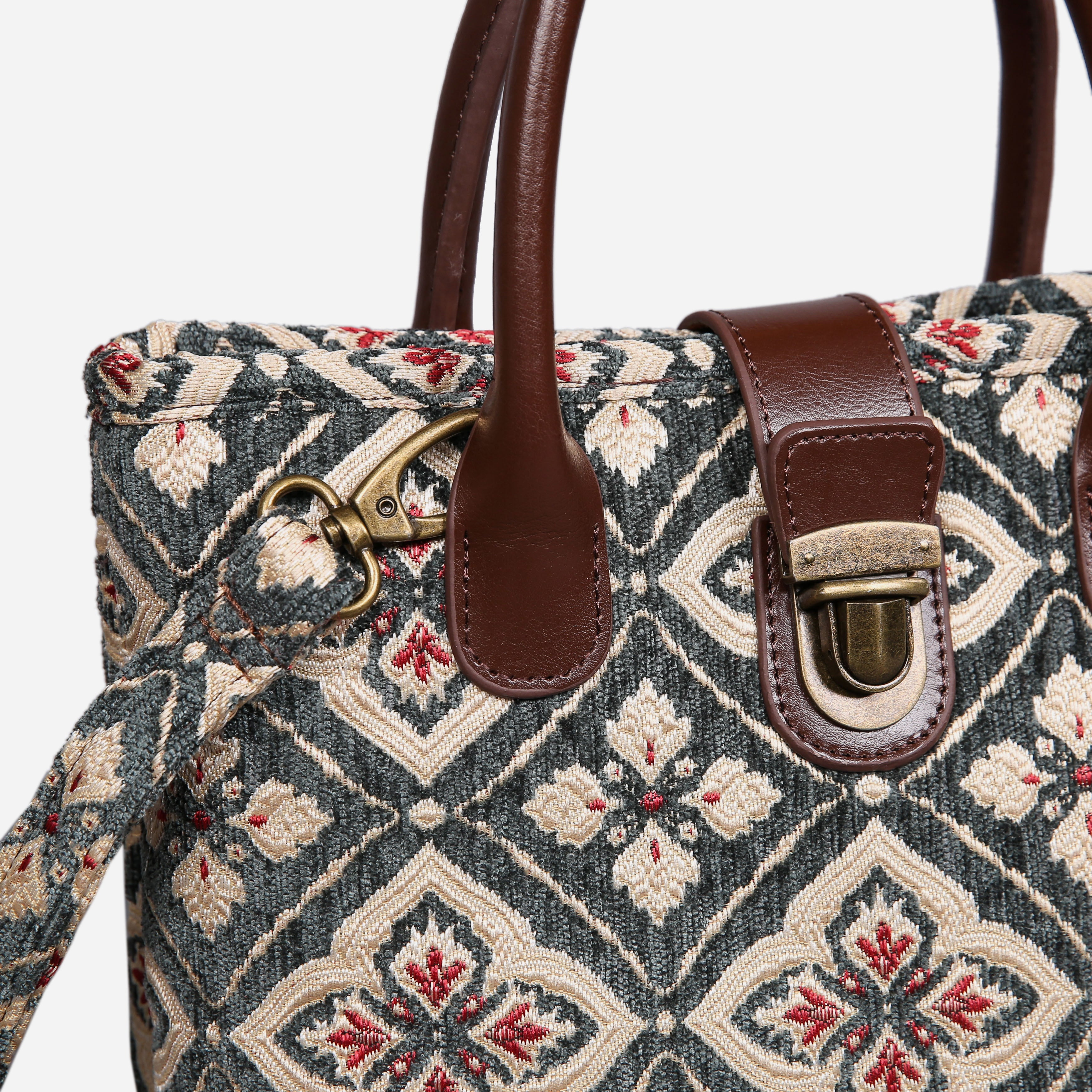 Ethnic Green Tuck Lock Carpet Satchel carpet bag MCW Handmade of America details