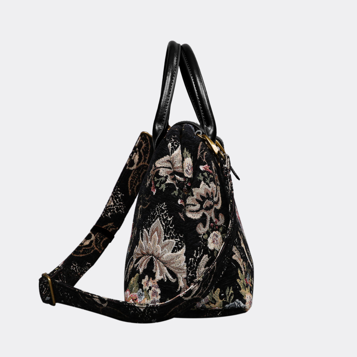 Floral Black Leather Black Carpet Handbag Purse carpet bag MCW Handmade of America side