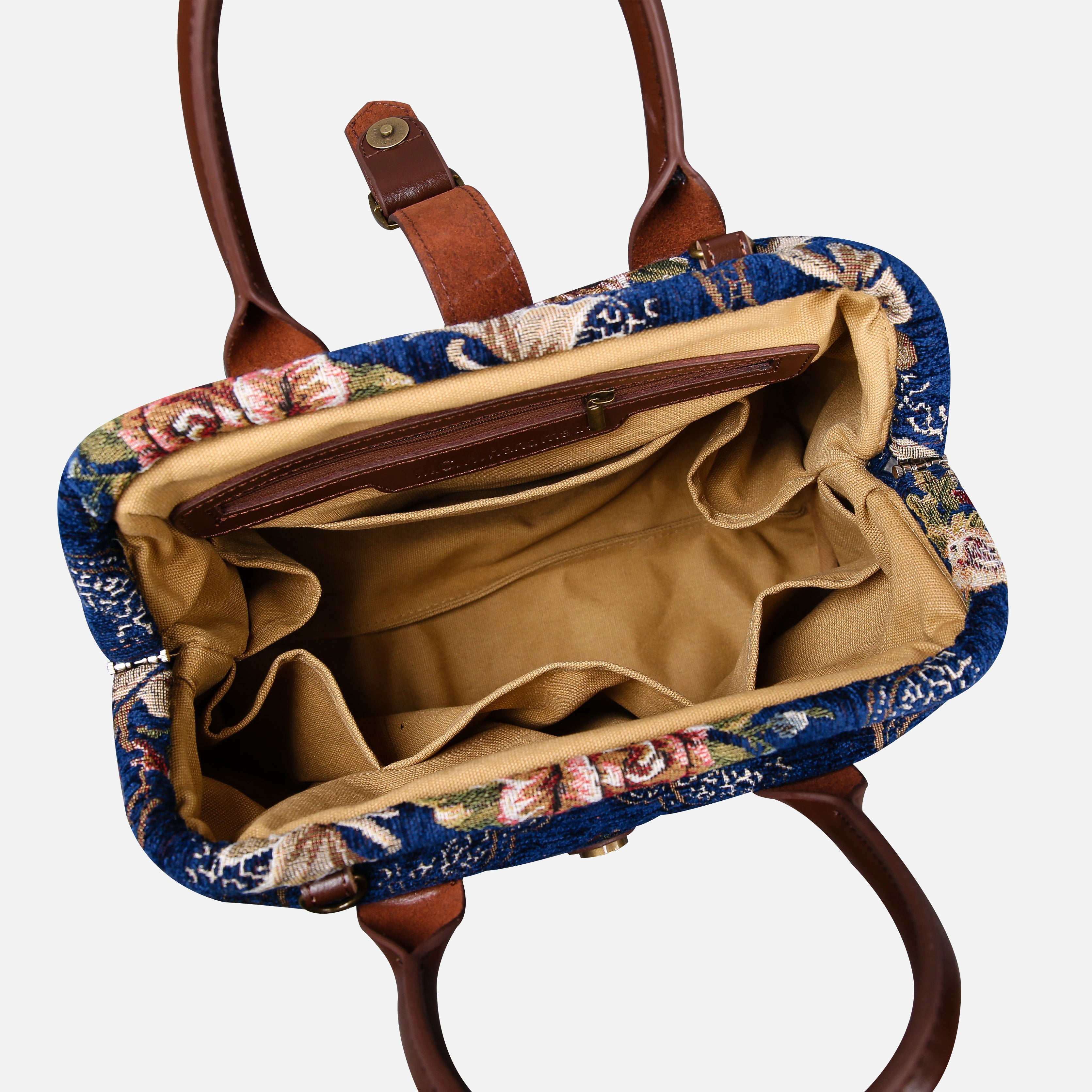 Floral Blue Carpet Handbag Purse carpet bag MCW Handmade of America open
