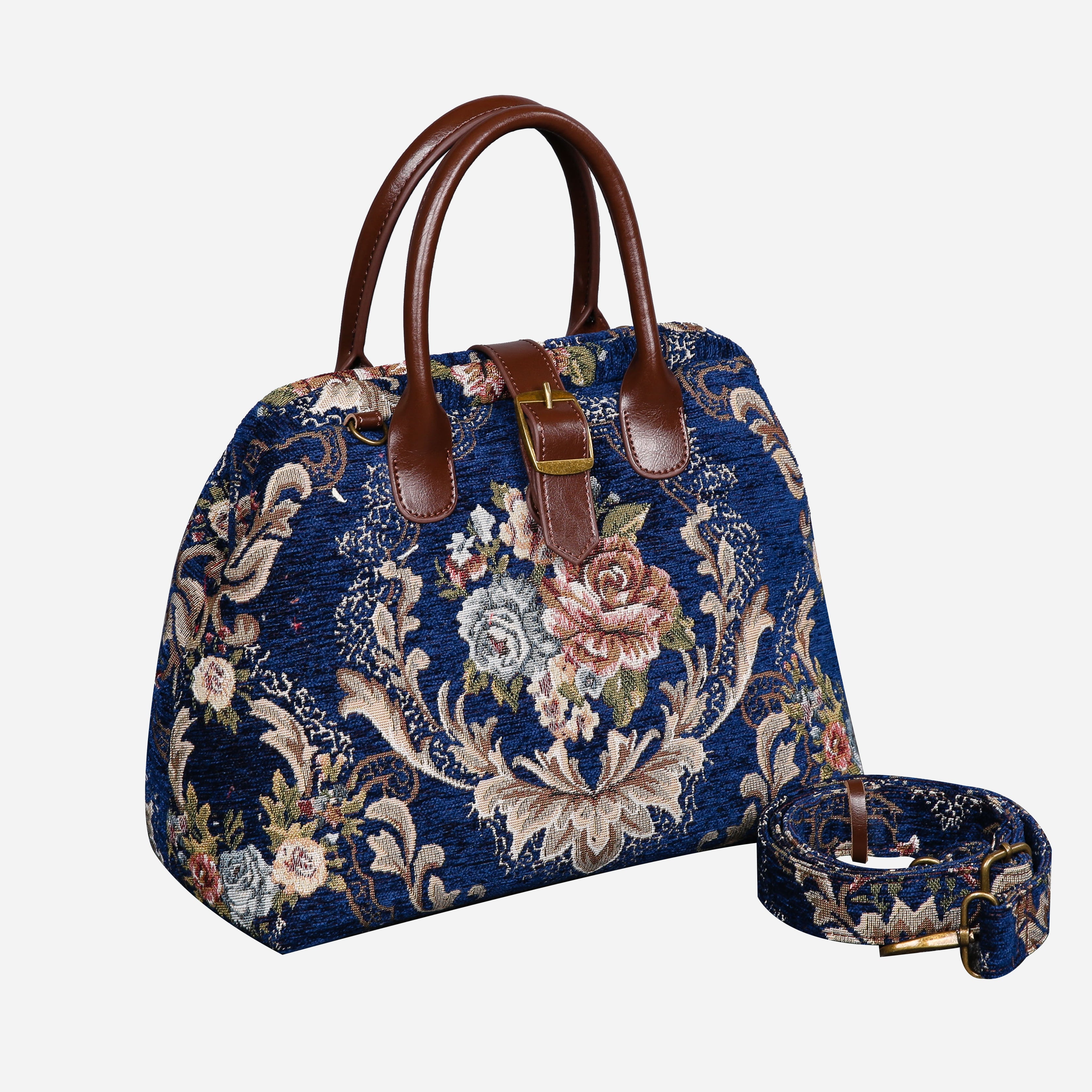 Floral Blue Carpet Handbag Purse carpet bag MCW Handmade of America with shoulder strap