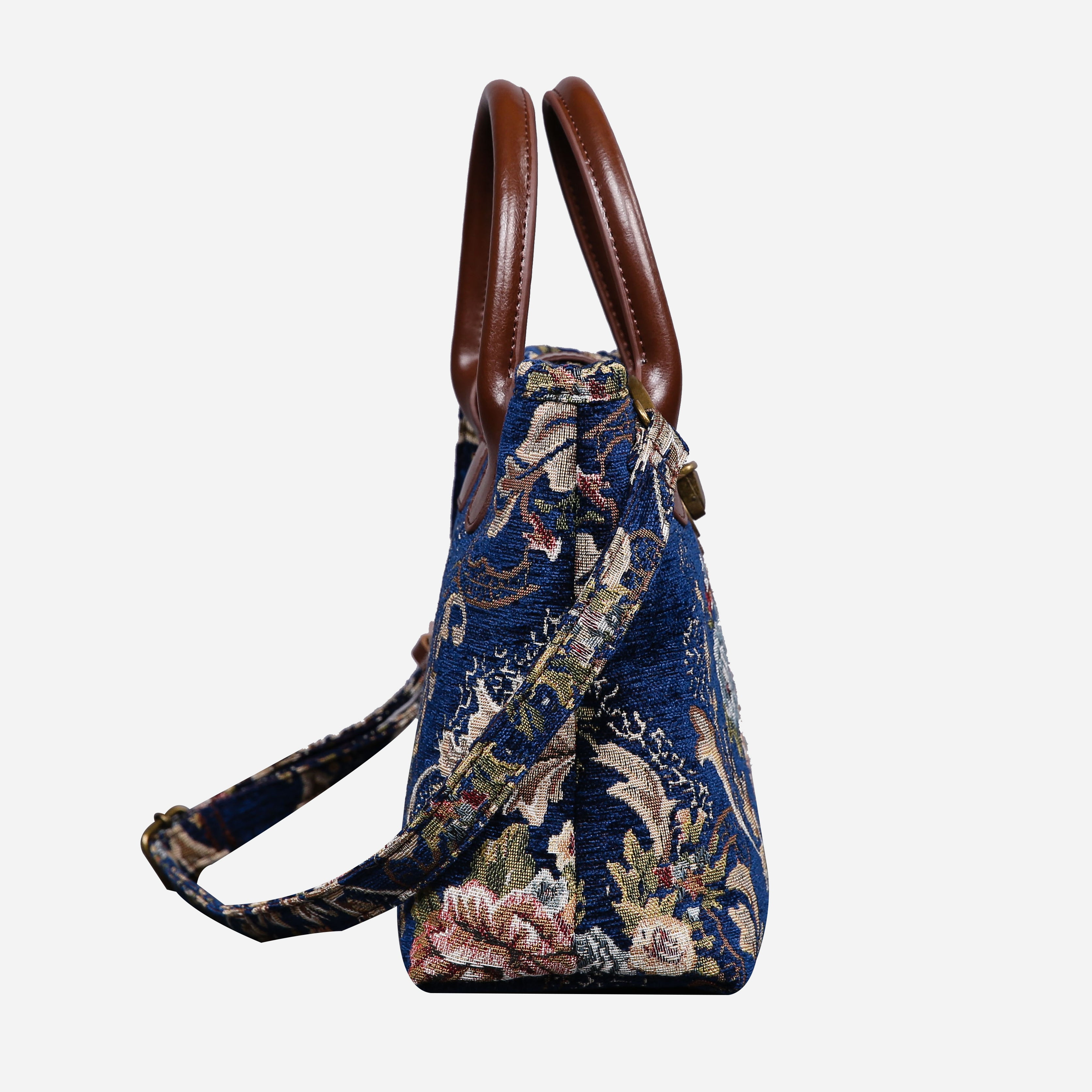 Floral Blue Tuck Lock Carpet Satchel carpet bag MCW Handmade of America side
