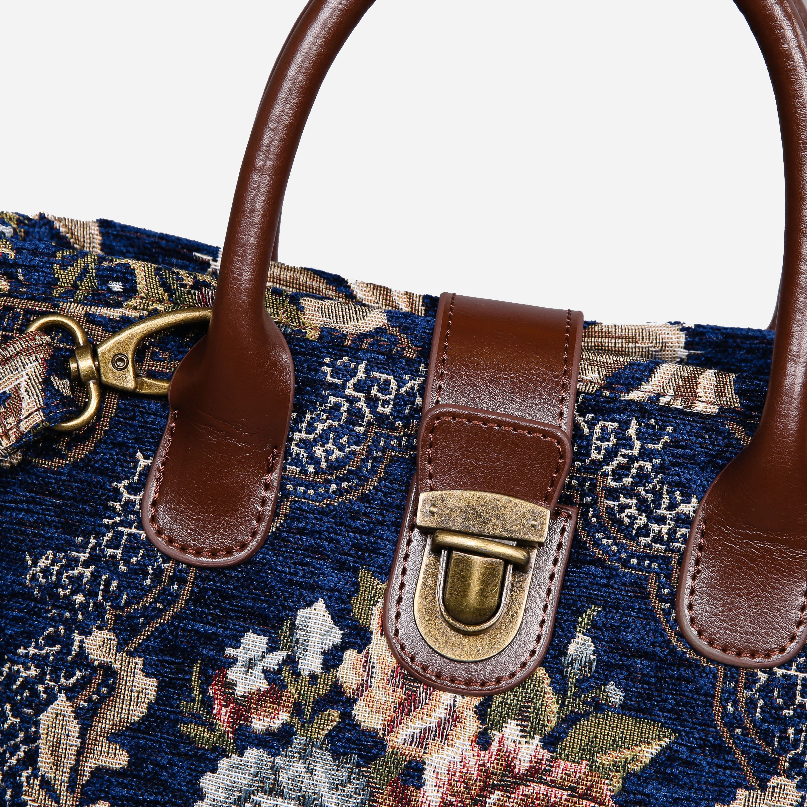 Floral Blue Tuck Lock Carpet Satchel carpet bag MCW Handmade of America details