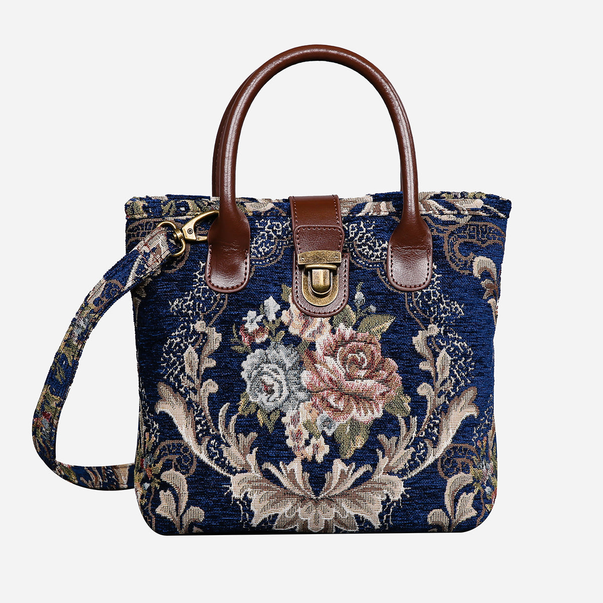 Floral Blue Tuck Lock Carpet Satchel carpet bag MCW Handmade of America main