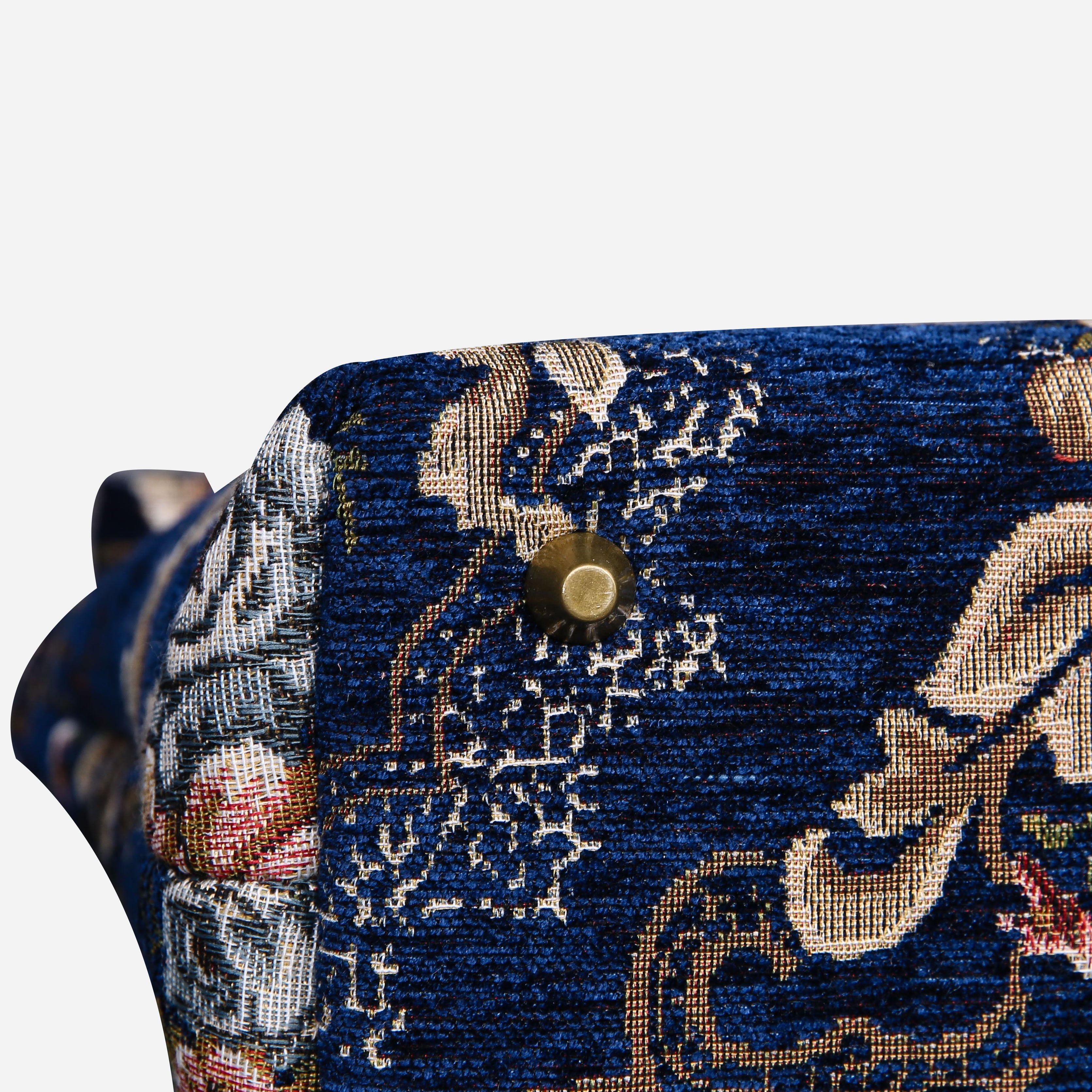 Floral Blue Tuck Lock Carpet Satchel carpet bag MCW Handmade of America bottom