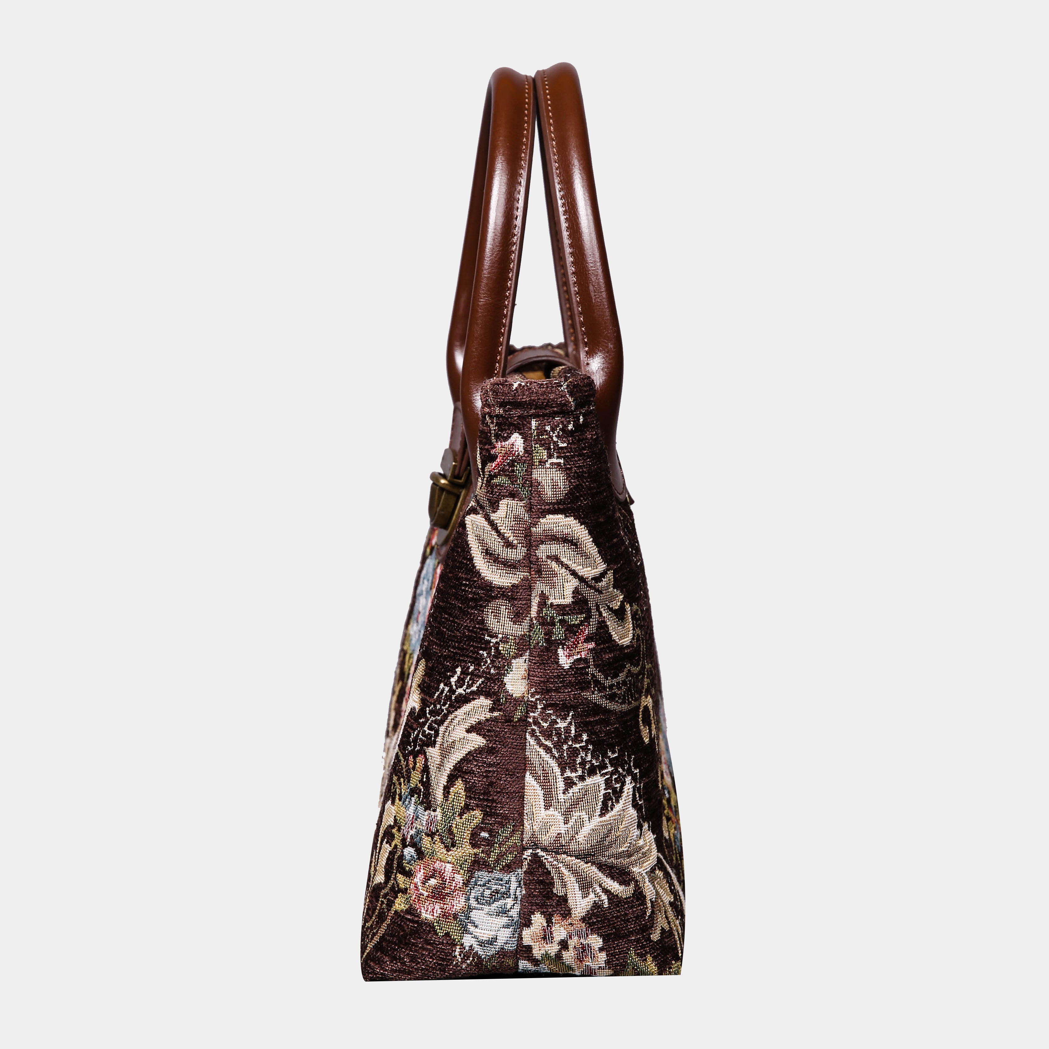 Floral Coffee Tuck Lock Carpet Satchel carpet bag MCW Handmade of America side