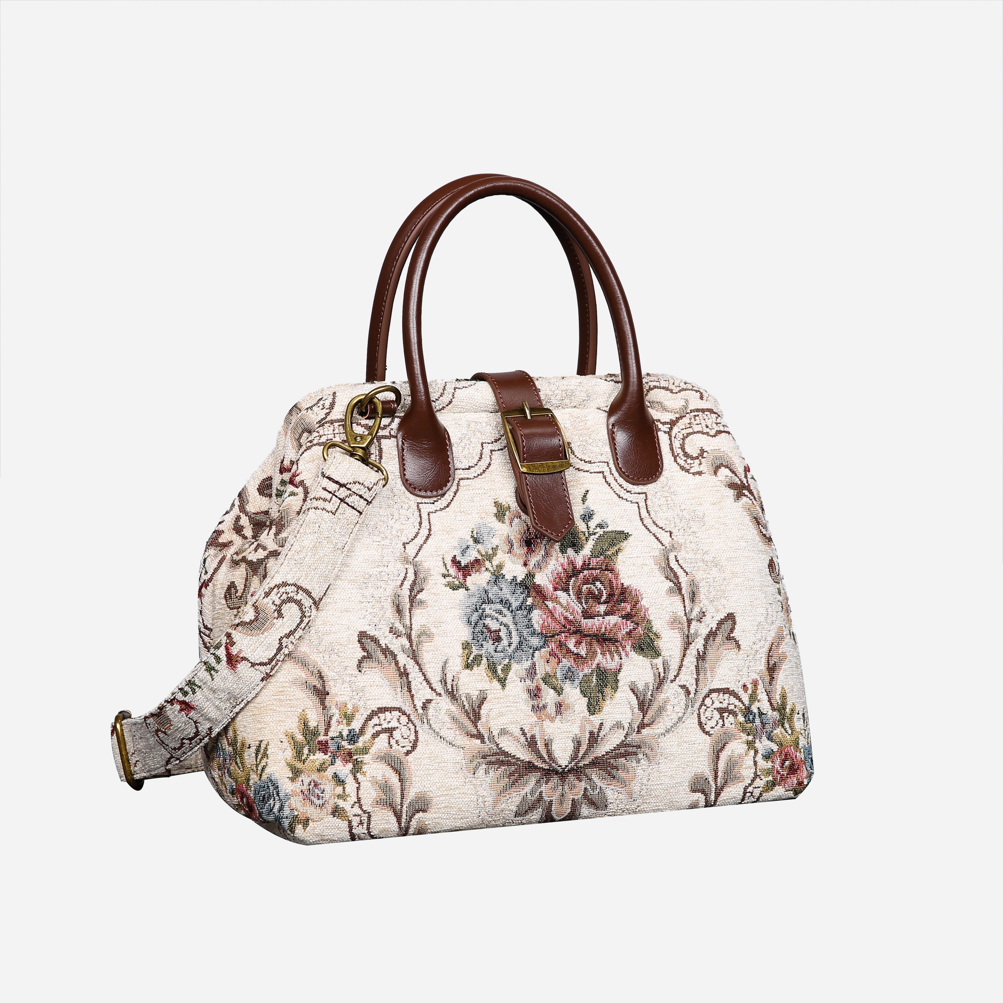 Floral Cream Carpet Handbag Purse carpet bag MCW Handmade of America front