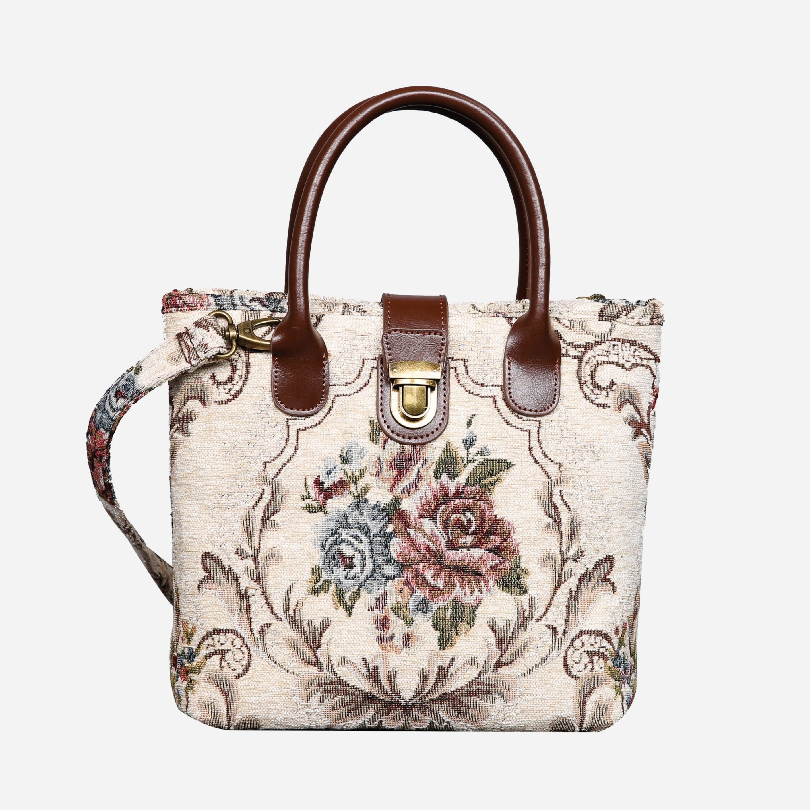 Floral Cream Tuck Lock Carpet Satchel carpet bag MCW Handmade of America main