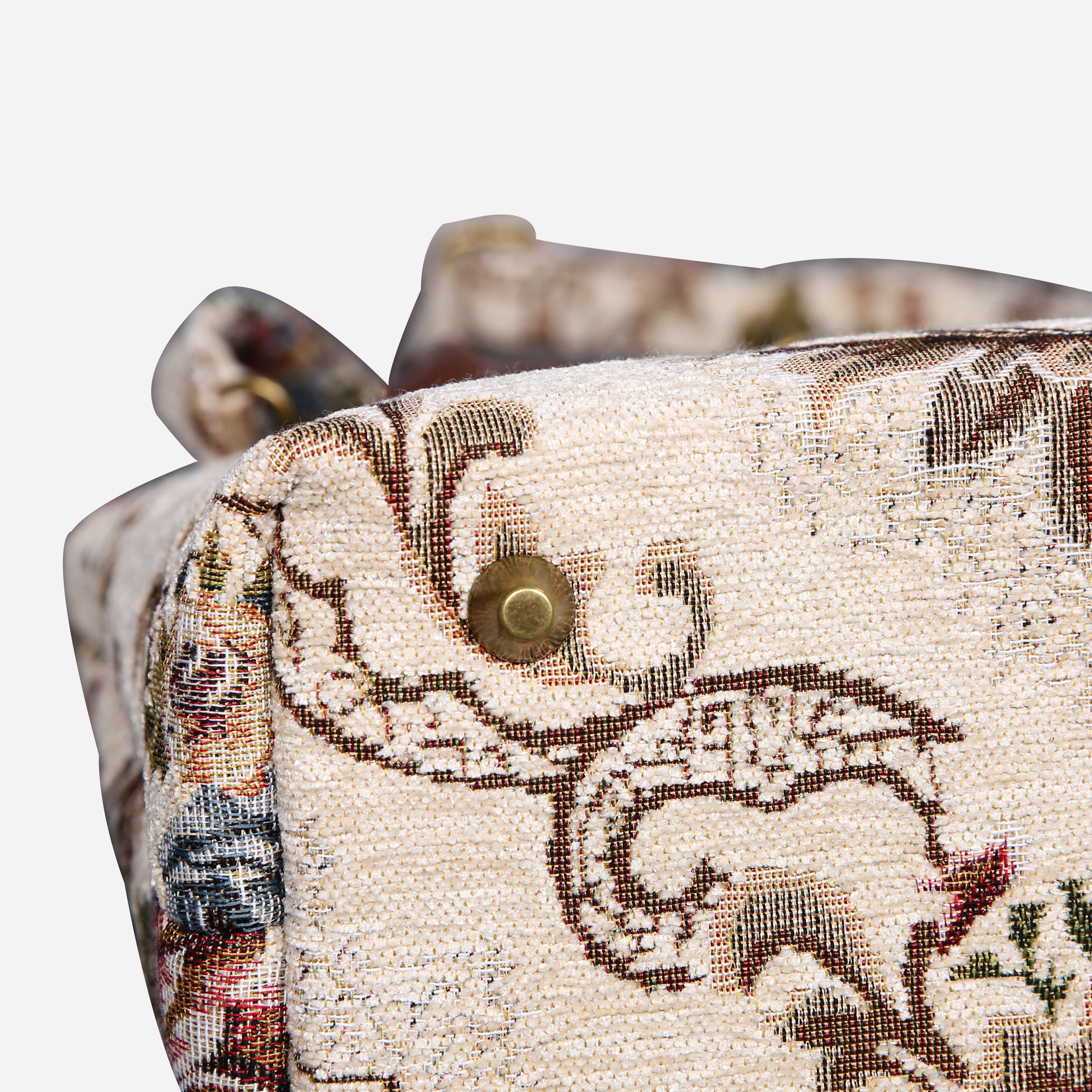 Floral Cream Tuck Lock Carpet Satchel carpet bag MCW Handmade of America bottom