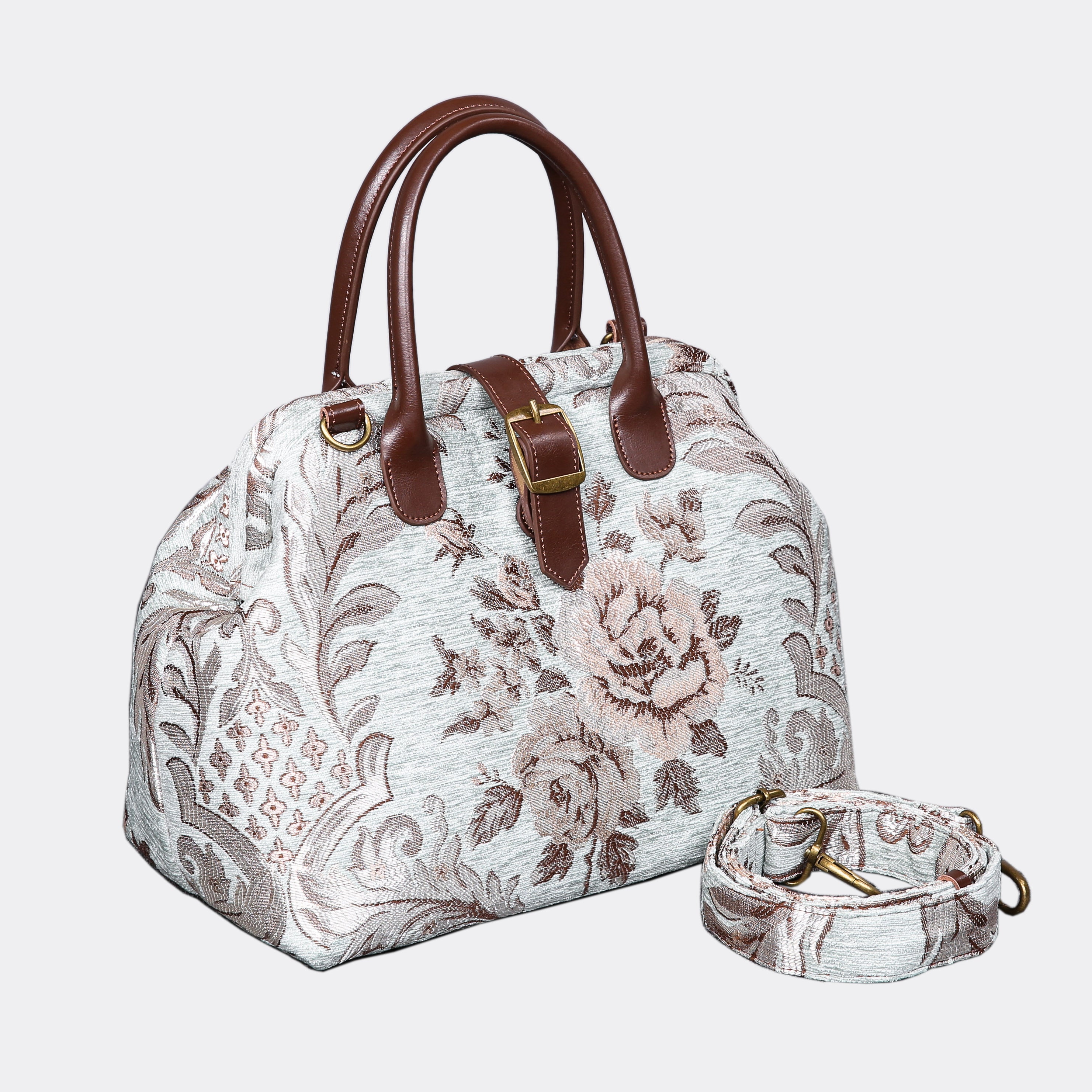Floral Mint Carpet Handbag Purse carpet bag MCW Handmade front side