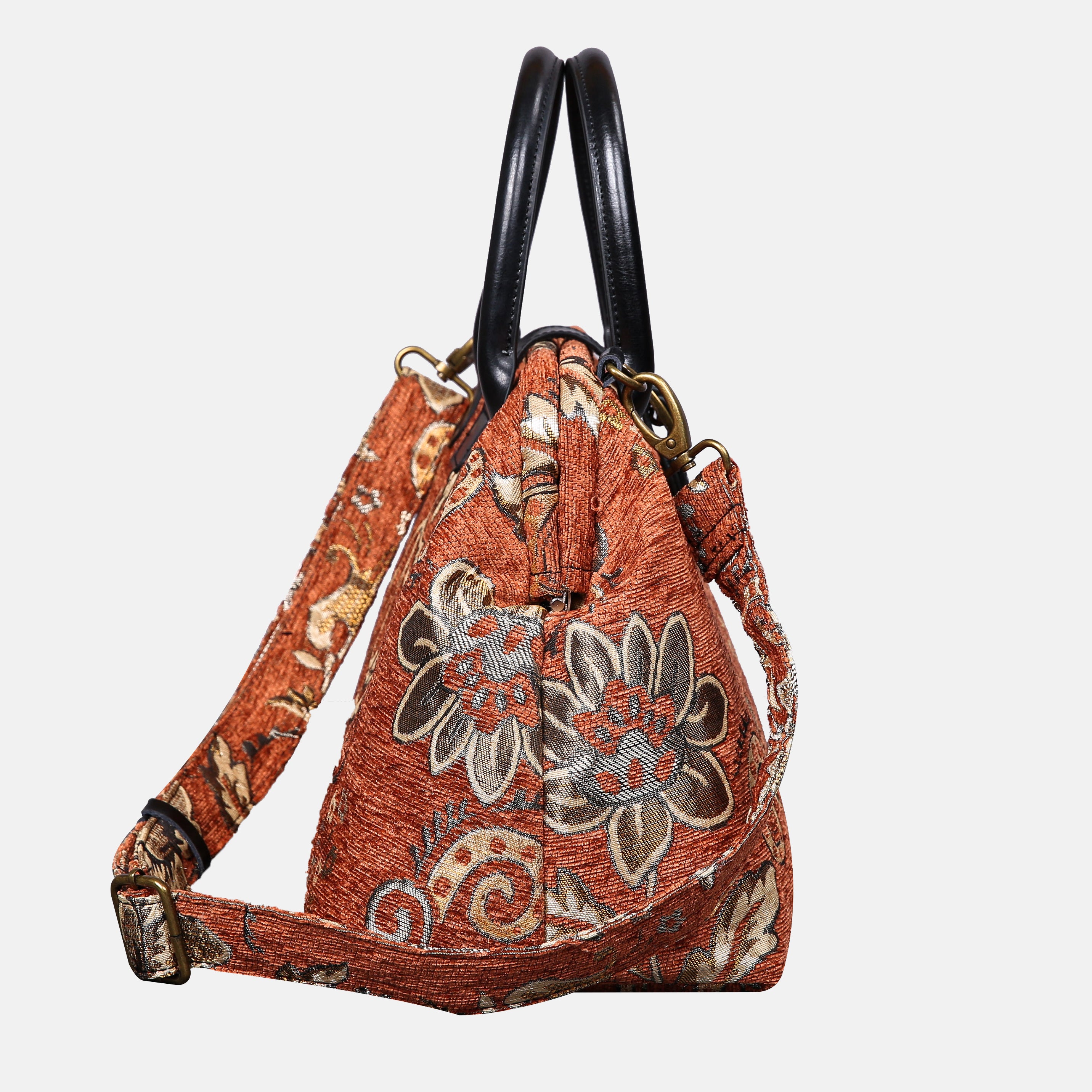 Floral Paisley Orange Carpet Handbag Purse carpet bag MCW Handmade side