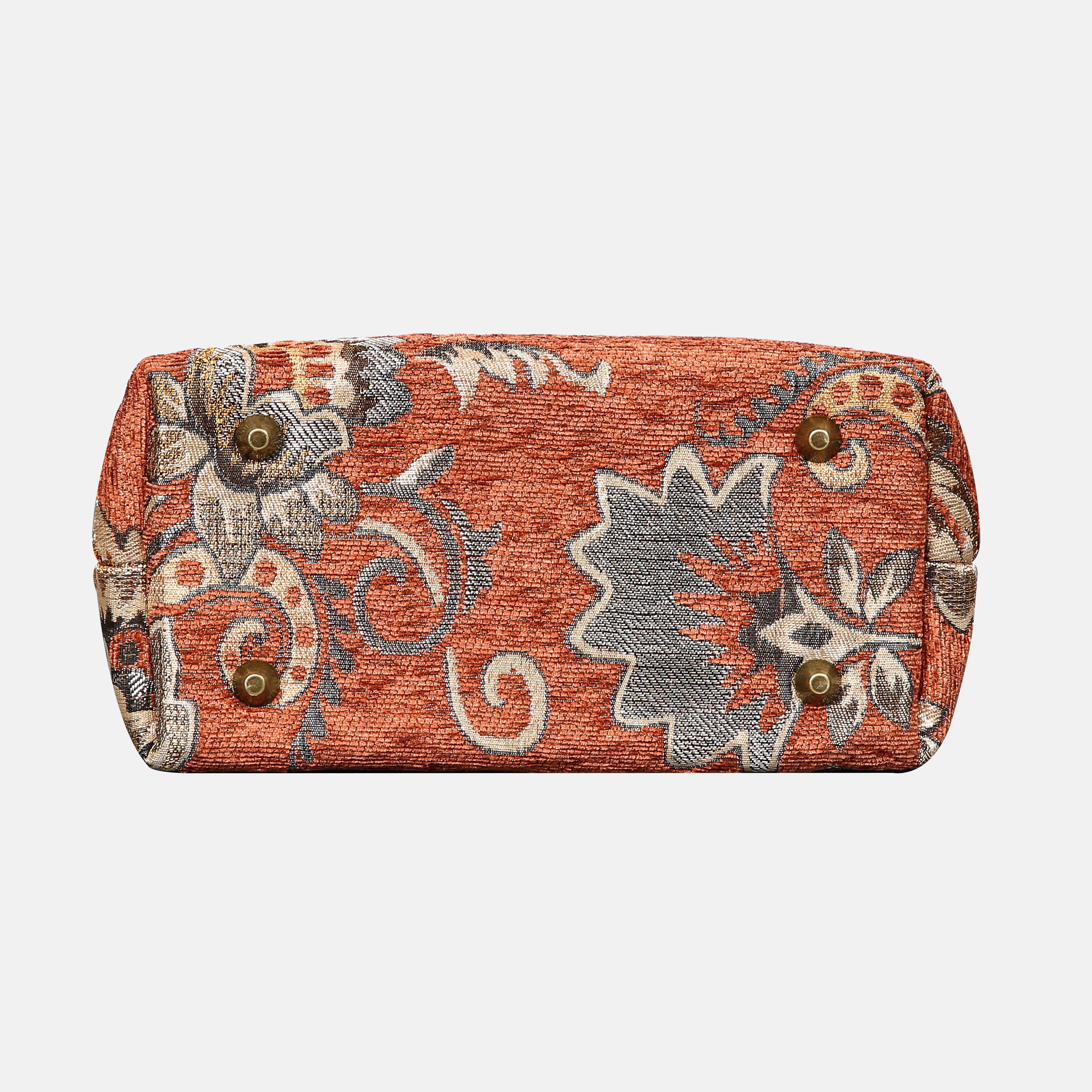Floral Paisley Orange Tuck Lock Carpet Satchel carpet bag MCW Handmade of America bottom