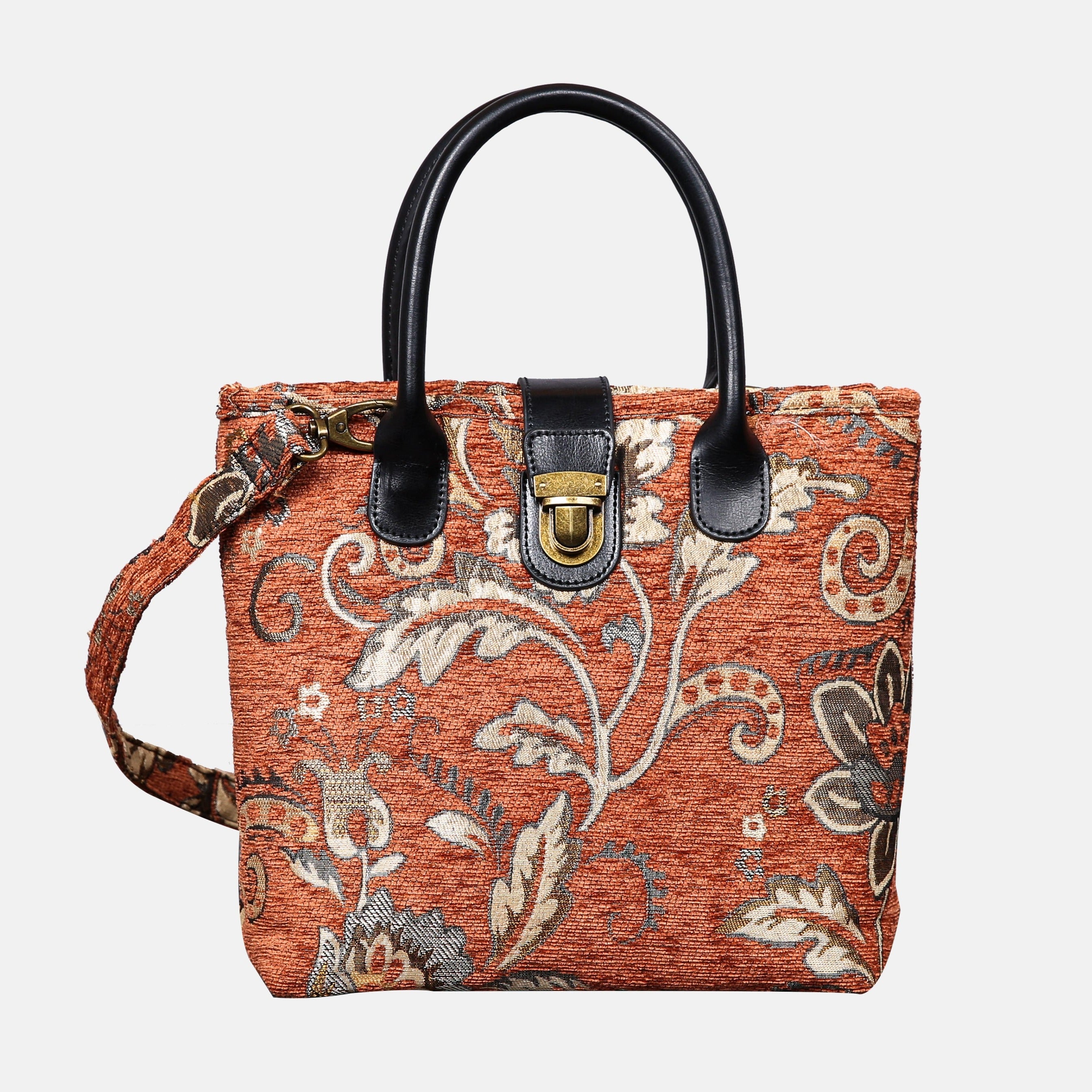 Floral Paisley Orange Tuck Lock Carpet Satchel carpet bag MCW Handmade of America main