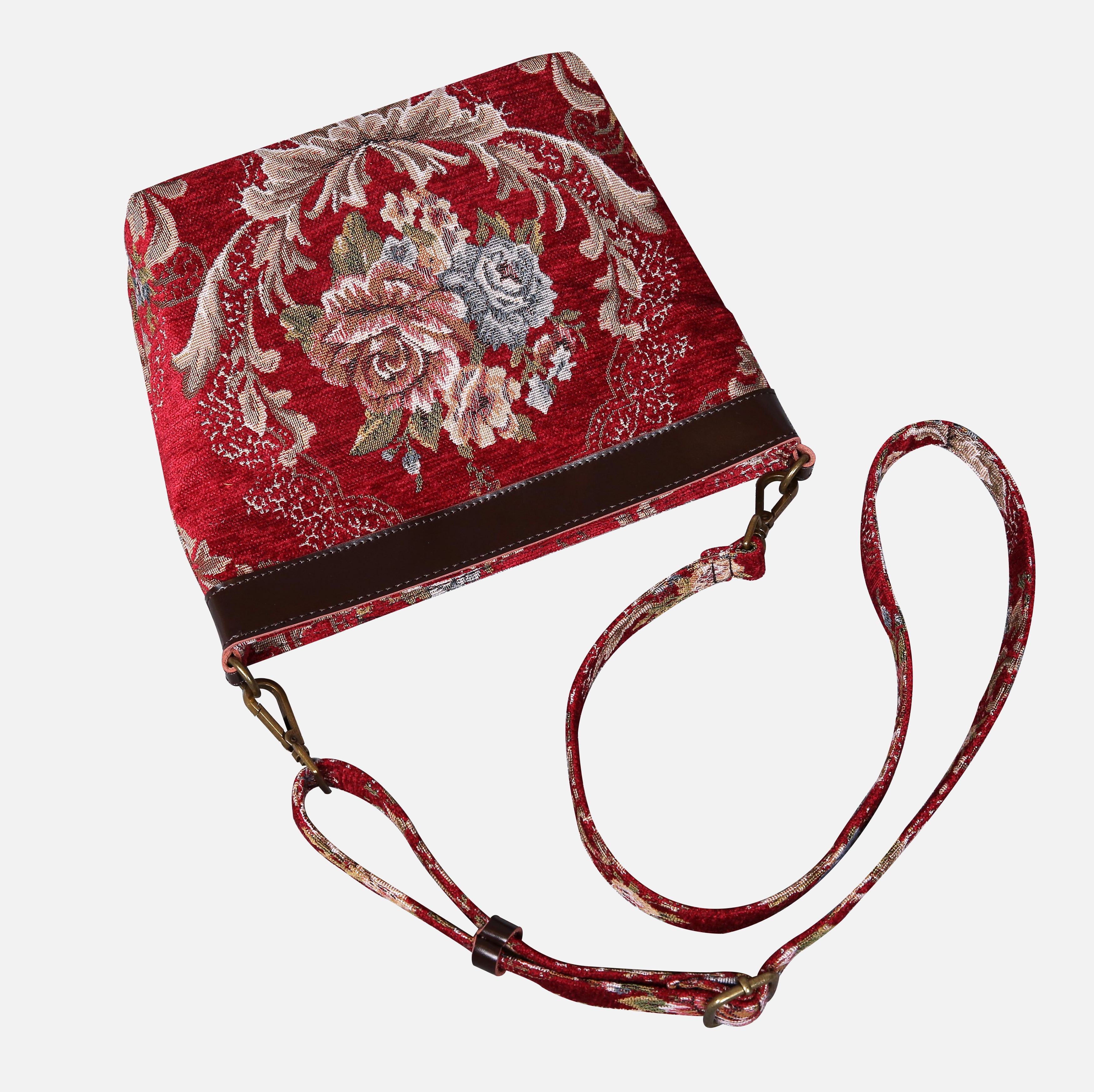 Floral Red Carpet Crossbody Bag carpet bag MCW Handmade of America lay flat