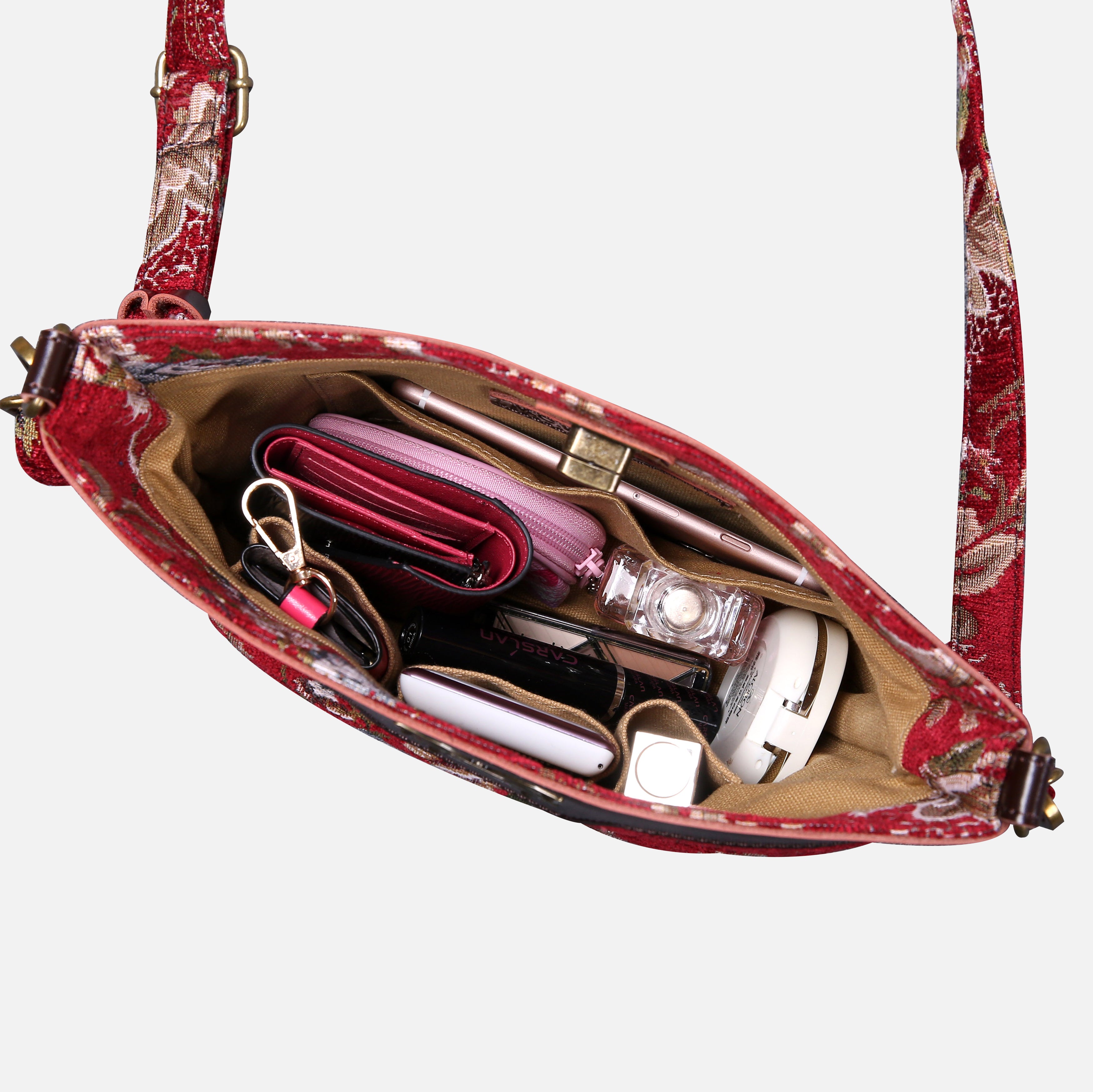 Floral Red Carpet Crossbody Bag carpet bag MCW Handmade of America in use