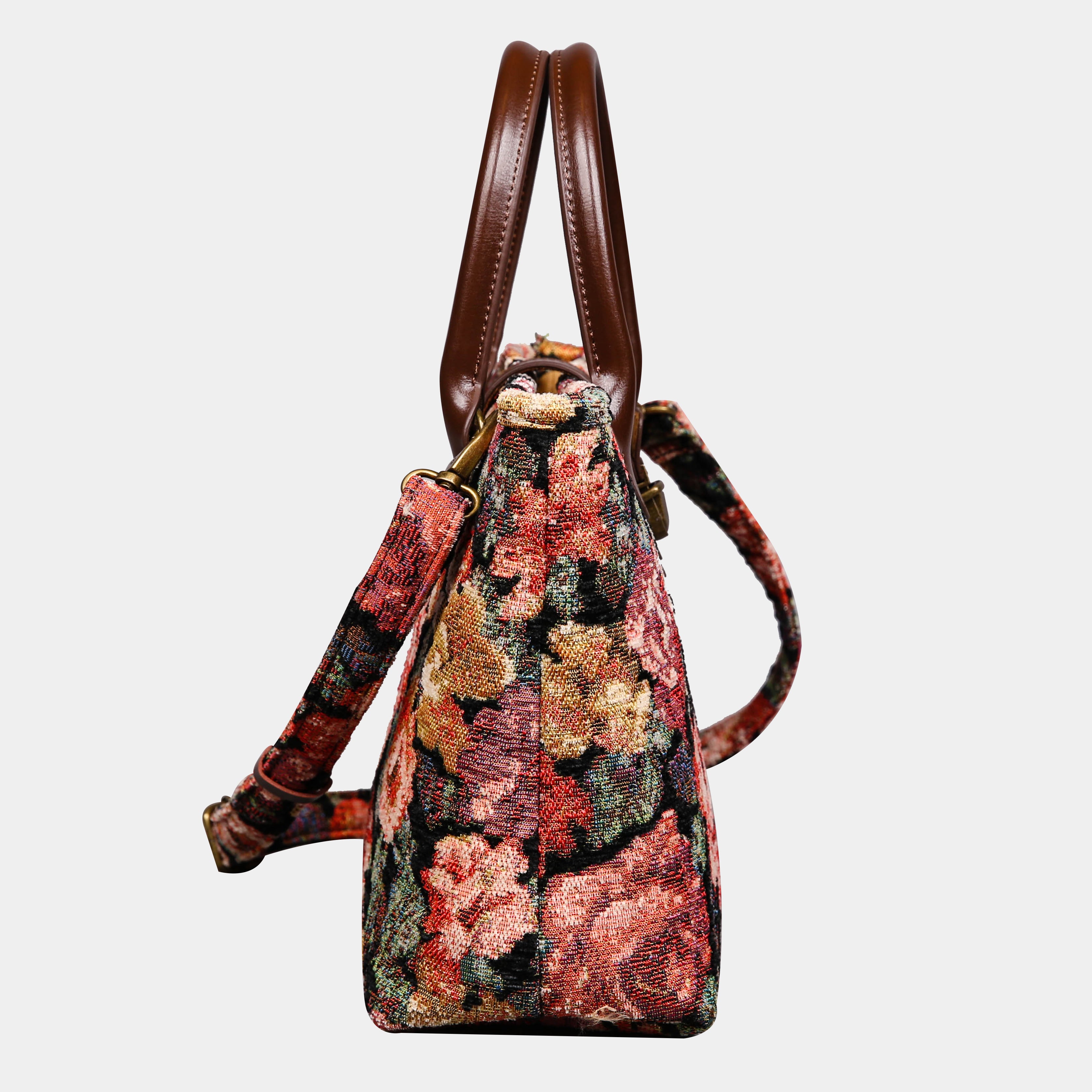Floral Rose Tuck Lock Carpet Satchel carpet bag MCW Handmade of America side