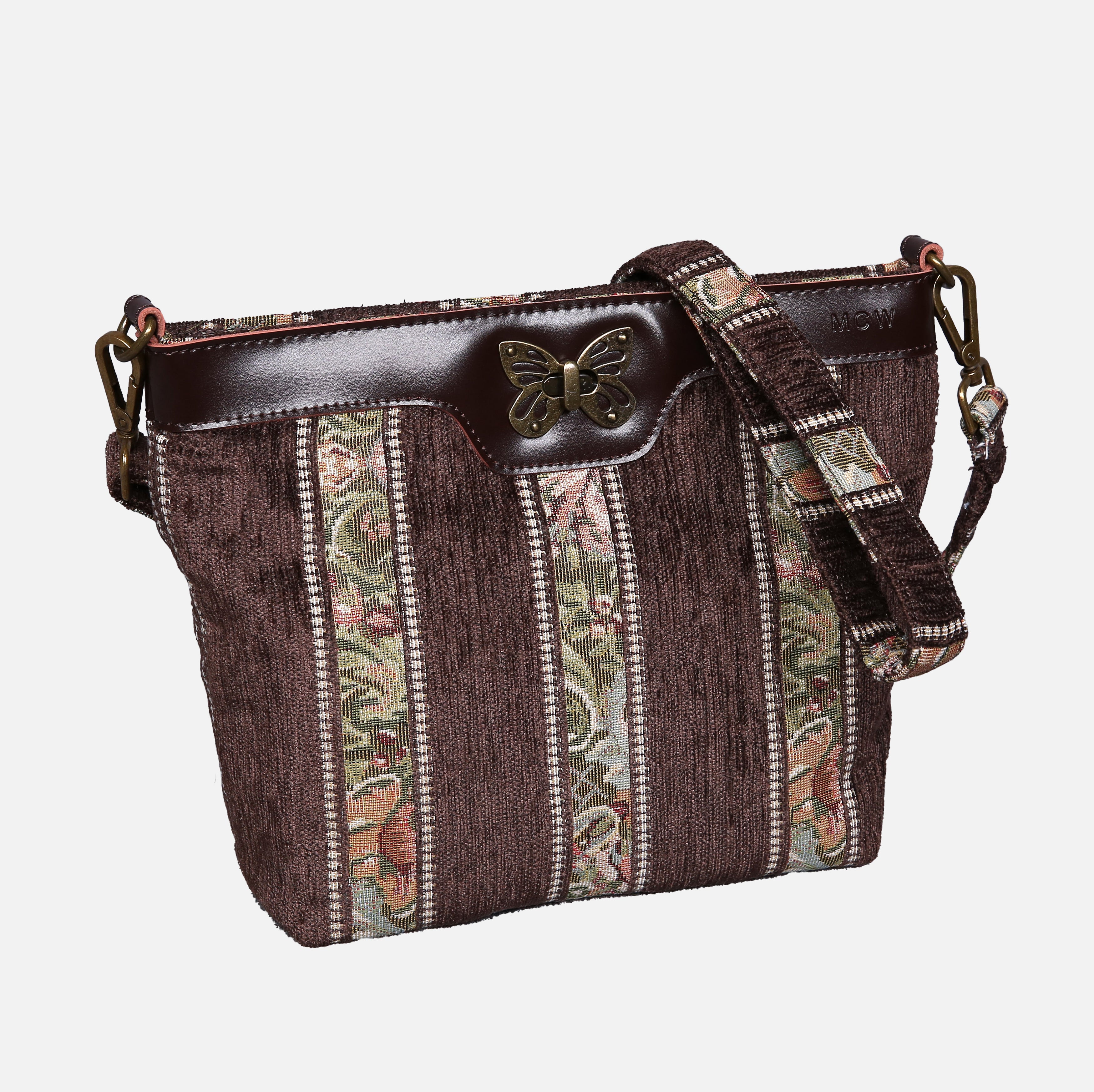 Floral Strips Coffee Carpet Crossbody Bag carpet bag MCW Handmade of America front
