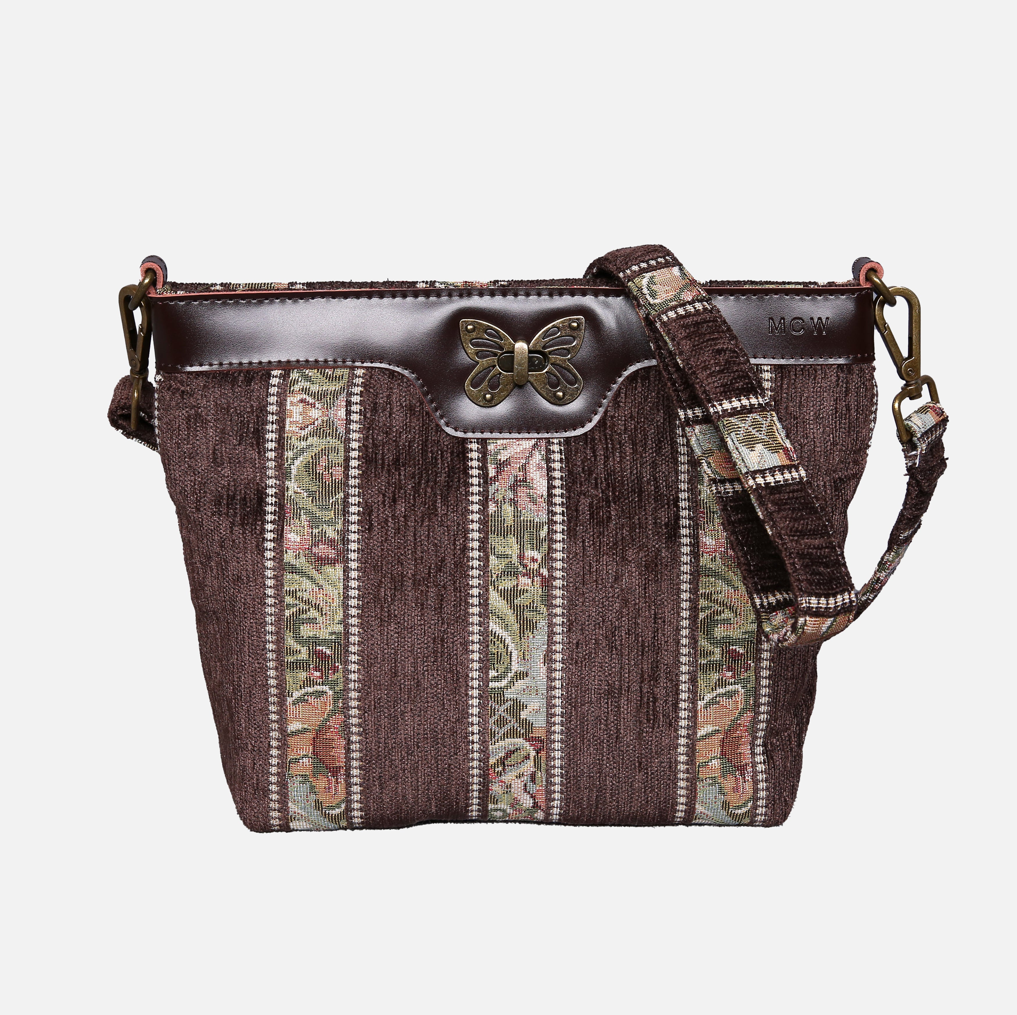 Floral Strips Coffee Carpet Crossbody Bag carpet bag MCW Handmade of America main