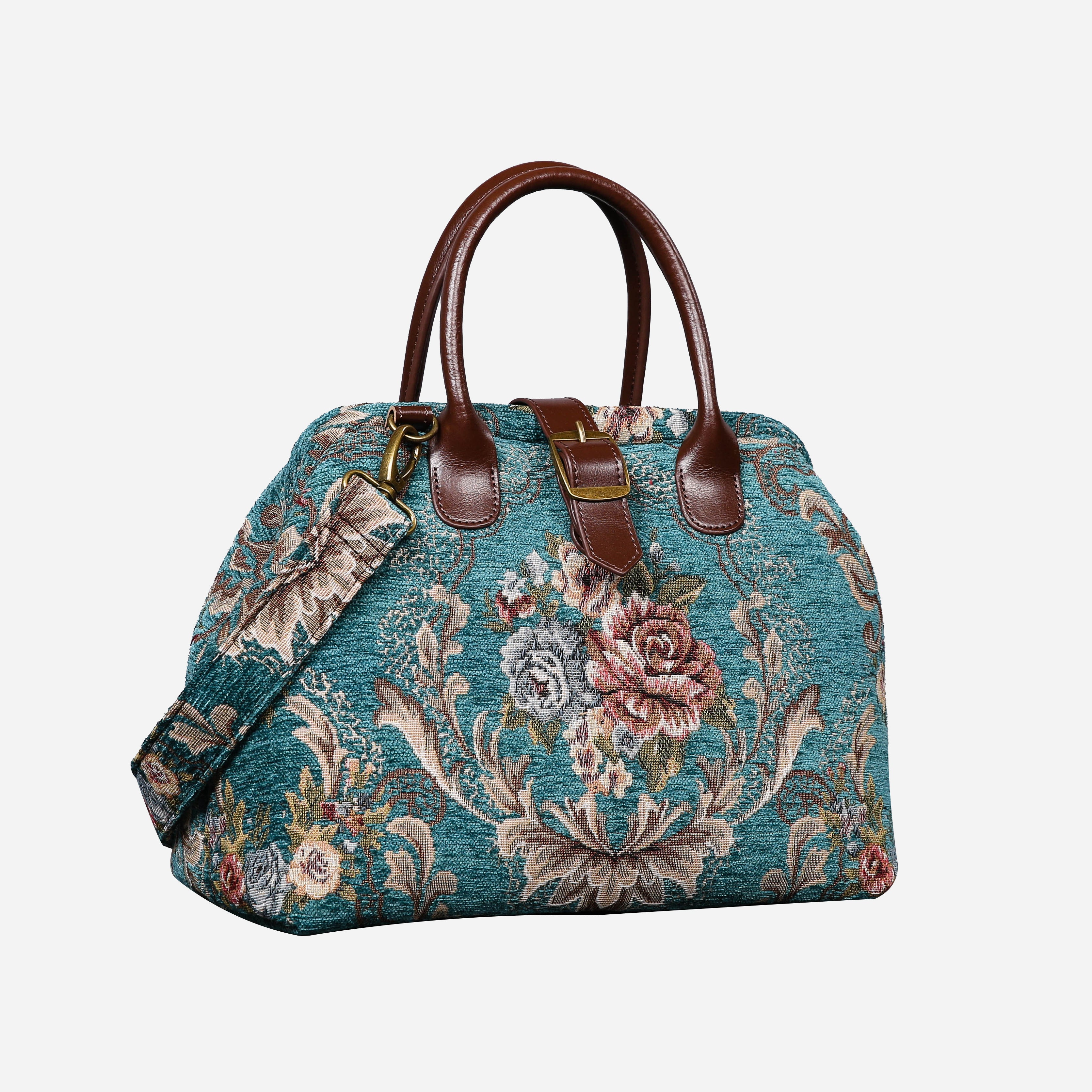 Floral Teal Carpet Handbag Purse carpet bag MCW Handmade of America front
