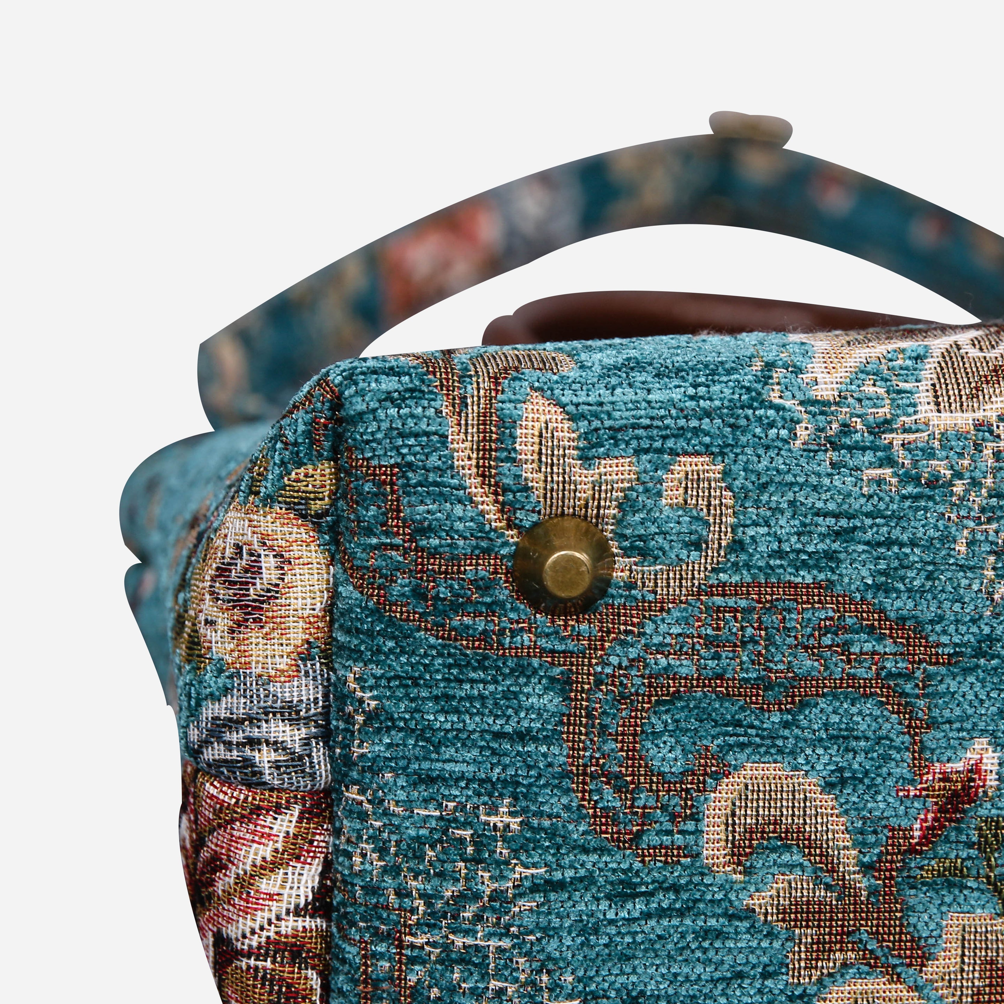 Floral Teal Tuck Lock Carpet Satchel carpet bag MCW Handmade of America bottom