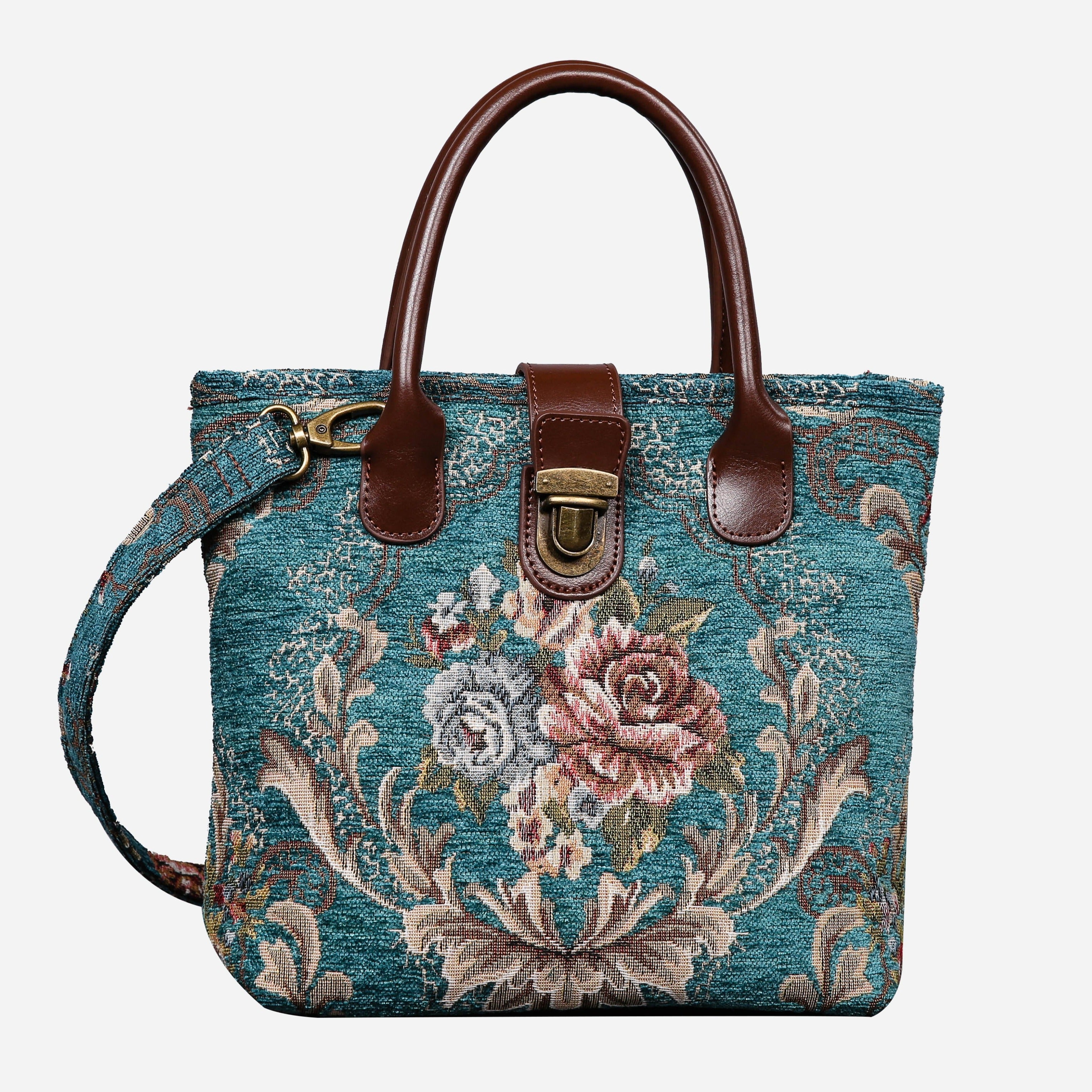 Floral Teal Tuck Lock Carpet Satchel carpet bag MCW Handmade of America main