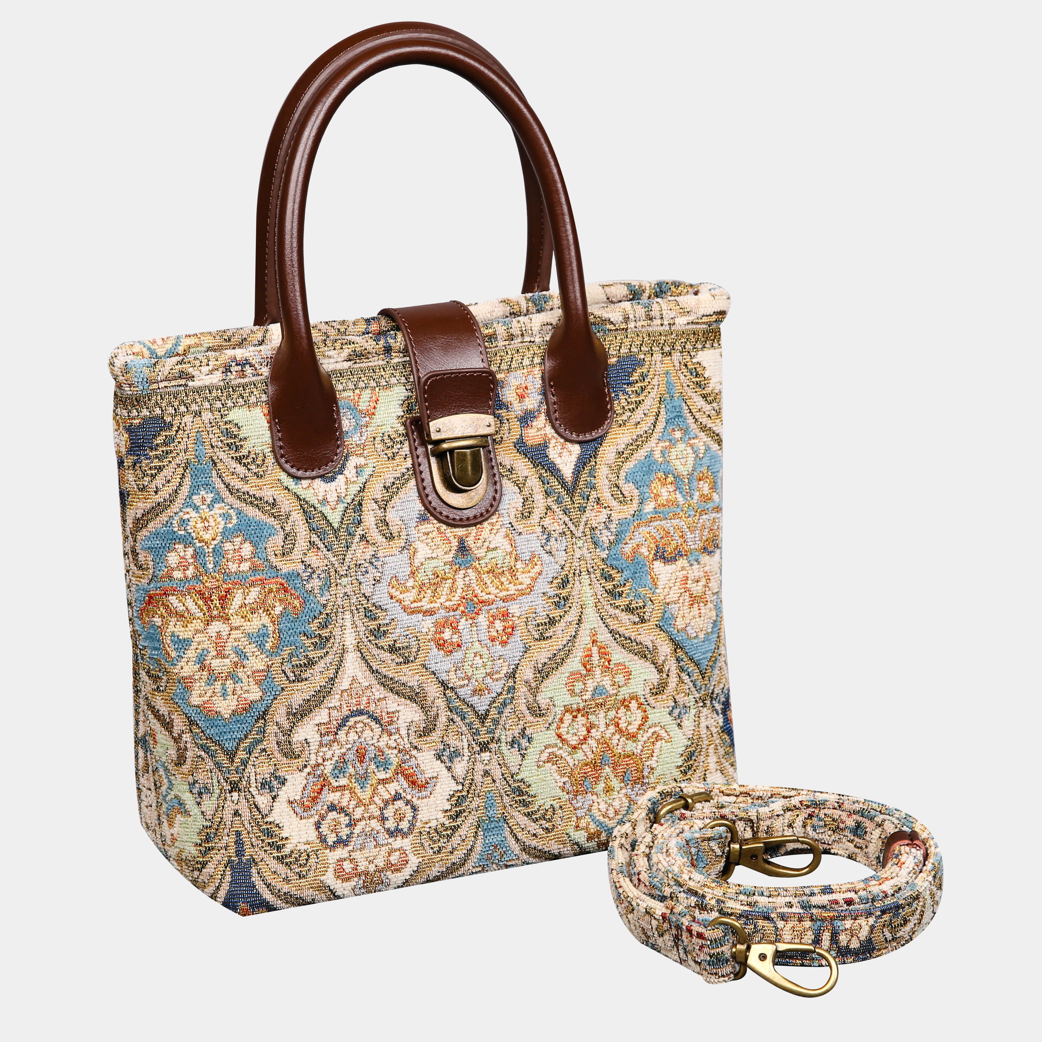 Golden Age Blue Tuck Lock Carpet Satchel carpet bag MCW Handmade with strap