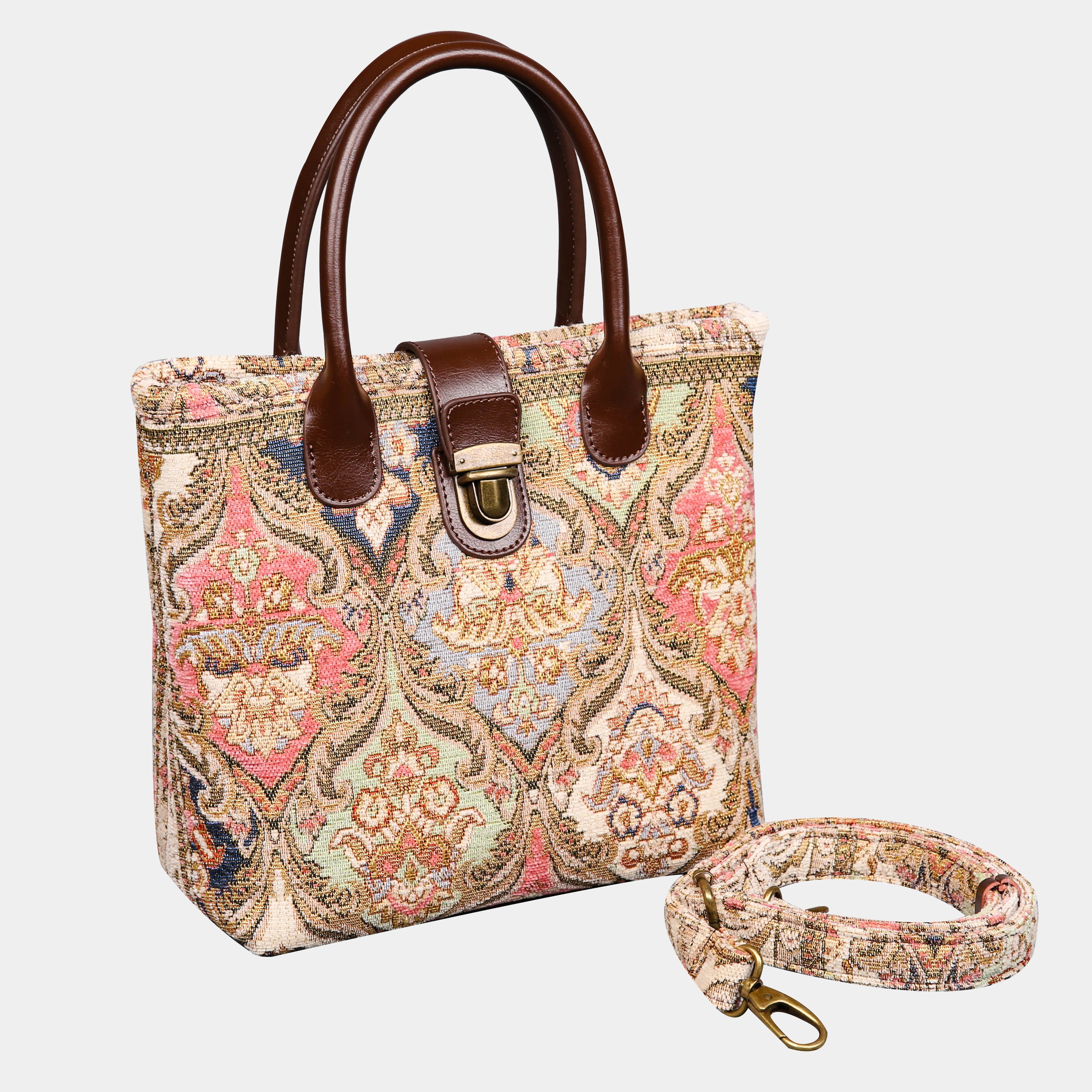 Golden Age Pink Tuck Lock Carpet Satchel carpet bag MCW Handmade with strap