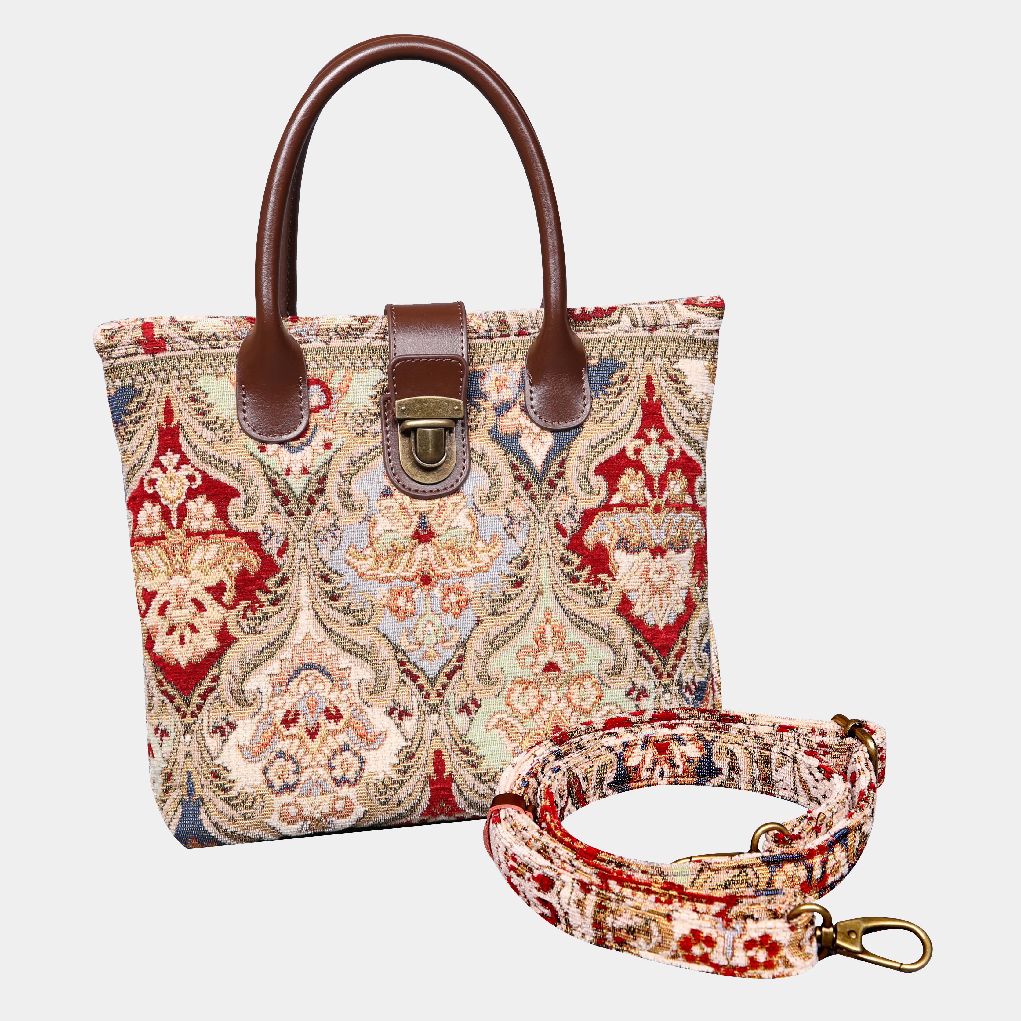 Golden Age Red Tuck Lock Carpet Satchel carpet bag MCW Handmade with strap