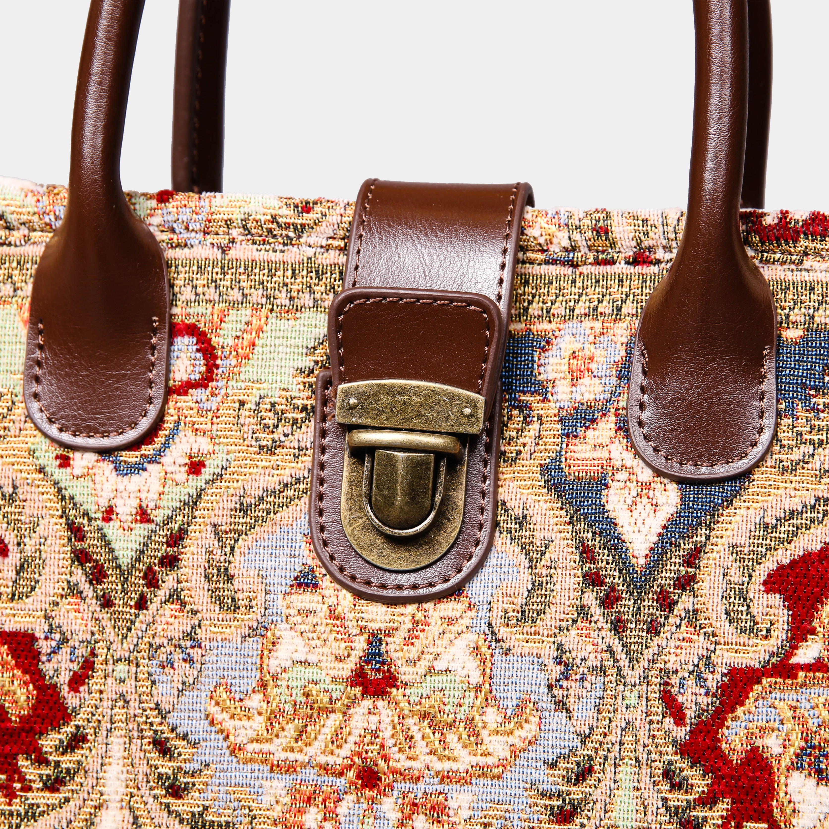 Golden Age Red Tuck Lock Carpet Satchel carpet bag MCW Handmade-buckle