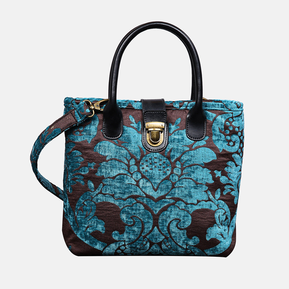 Luxury Damask Blue Tuck Lock Carpet Satchel carpet bag MCW Handmade of America main