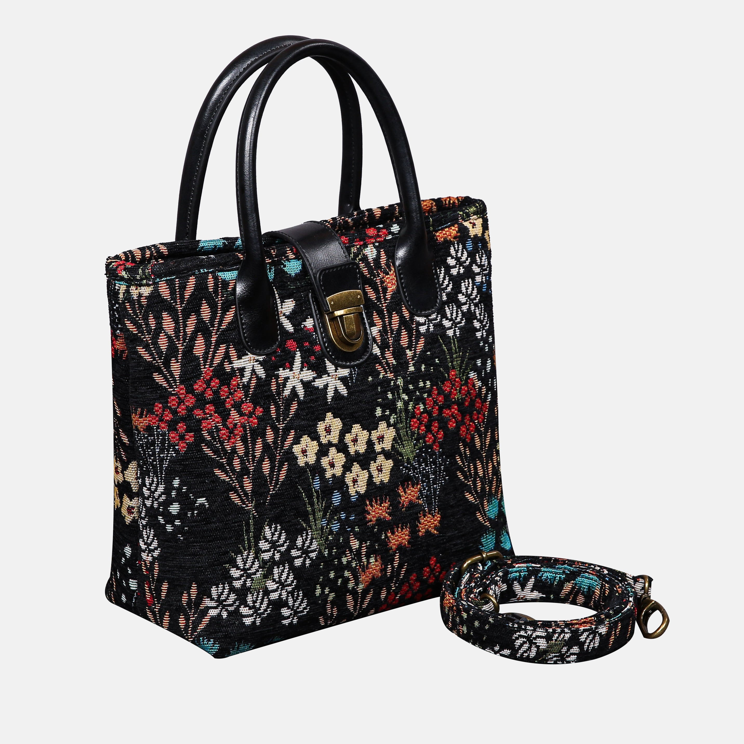 Night Garden Tuck Lock Carpet Satchel carpet bag MCW Handmade of America with strap