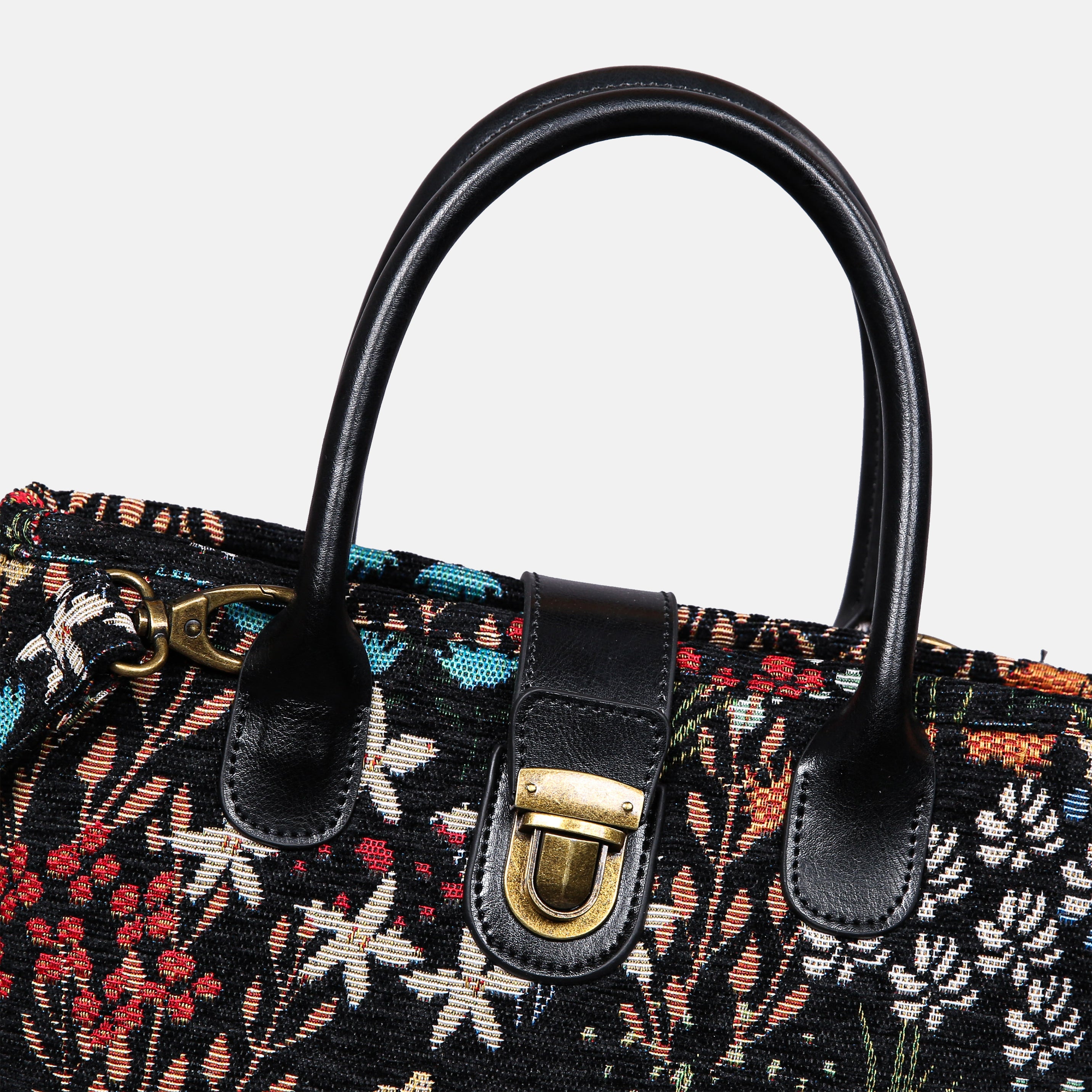 Night Garden Tuck Lock Carpet Satchel carpet bag MCW Handmade of America details