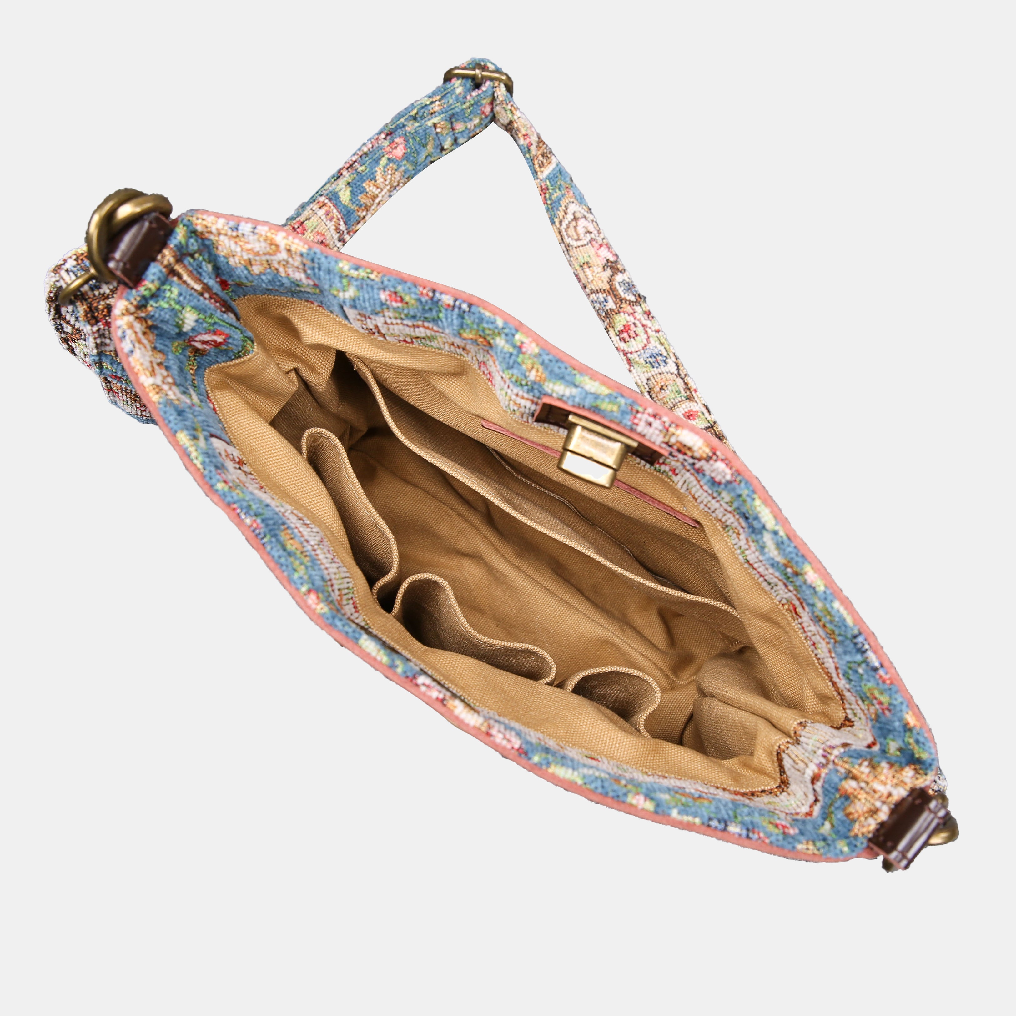 Oriental Blue Carpet Crossbody Bag carpet bag MCW Handmade of America inside