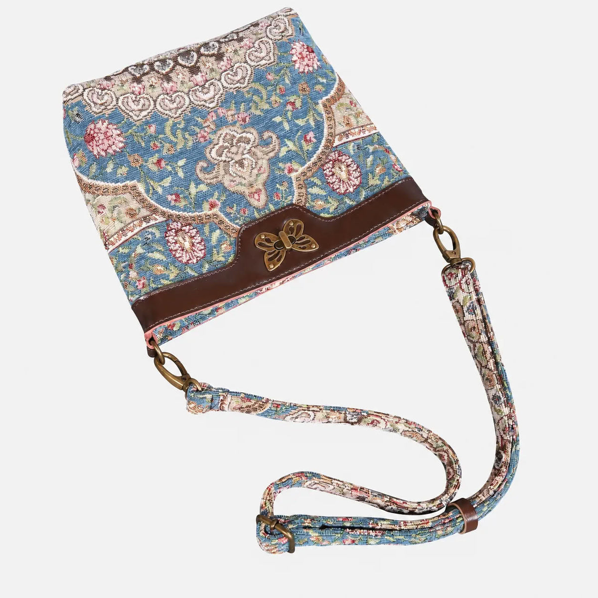 Oriental Blue Carpet Crossbody Bag carpet bag MCW Handmade of America lay flat