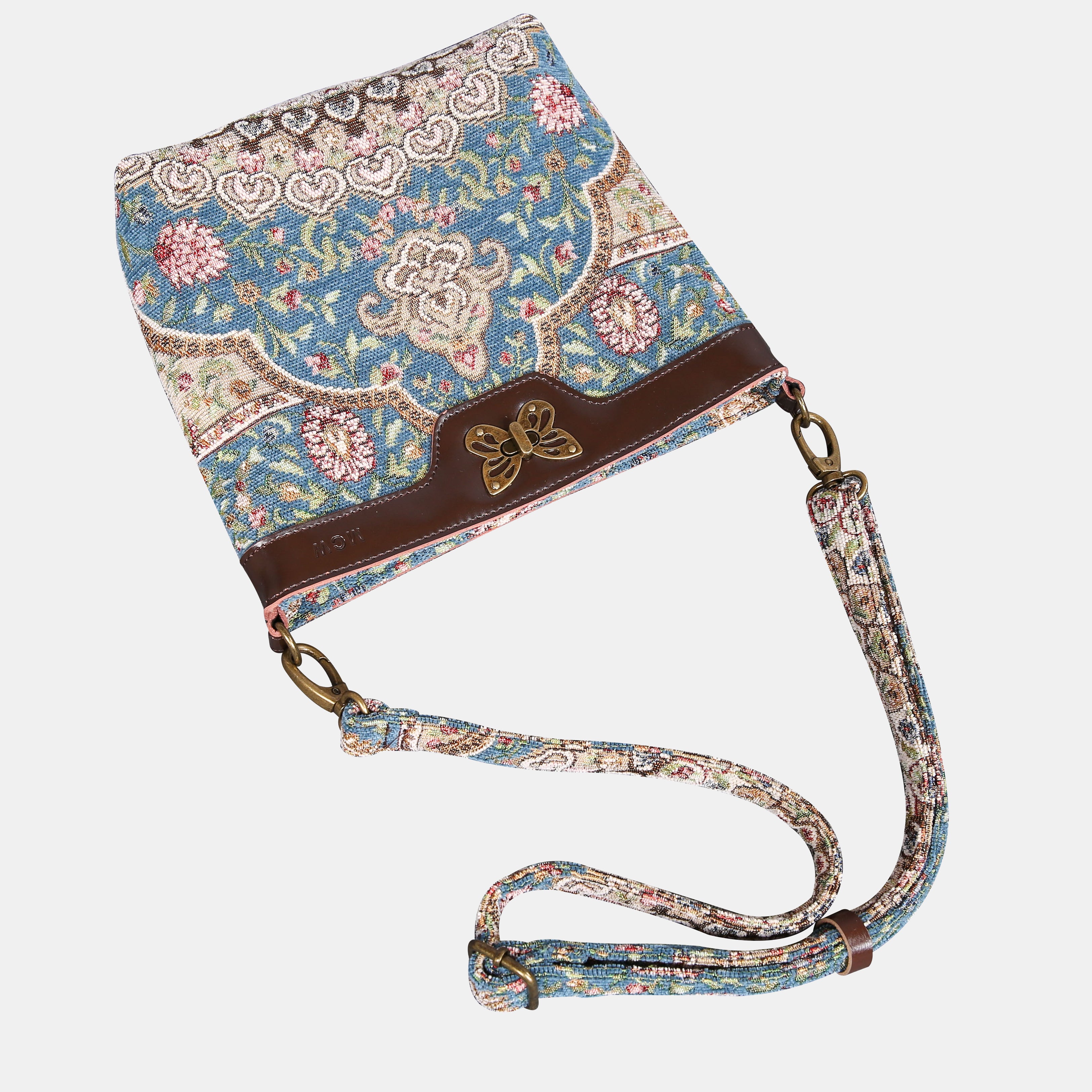 Oriental Blue Carpet Crossbody Bag carpet bag MCW Handmade of America lay flat