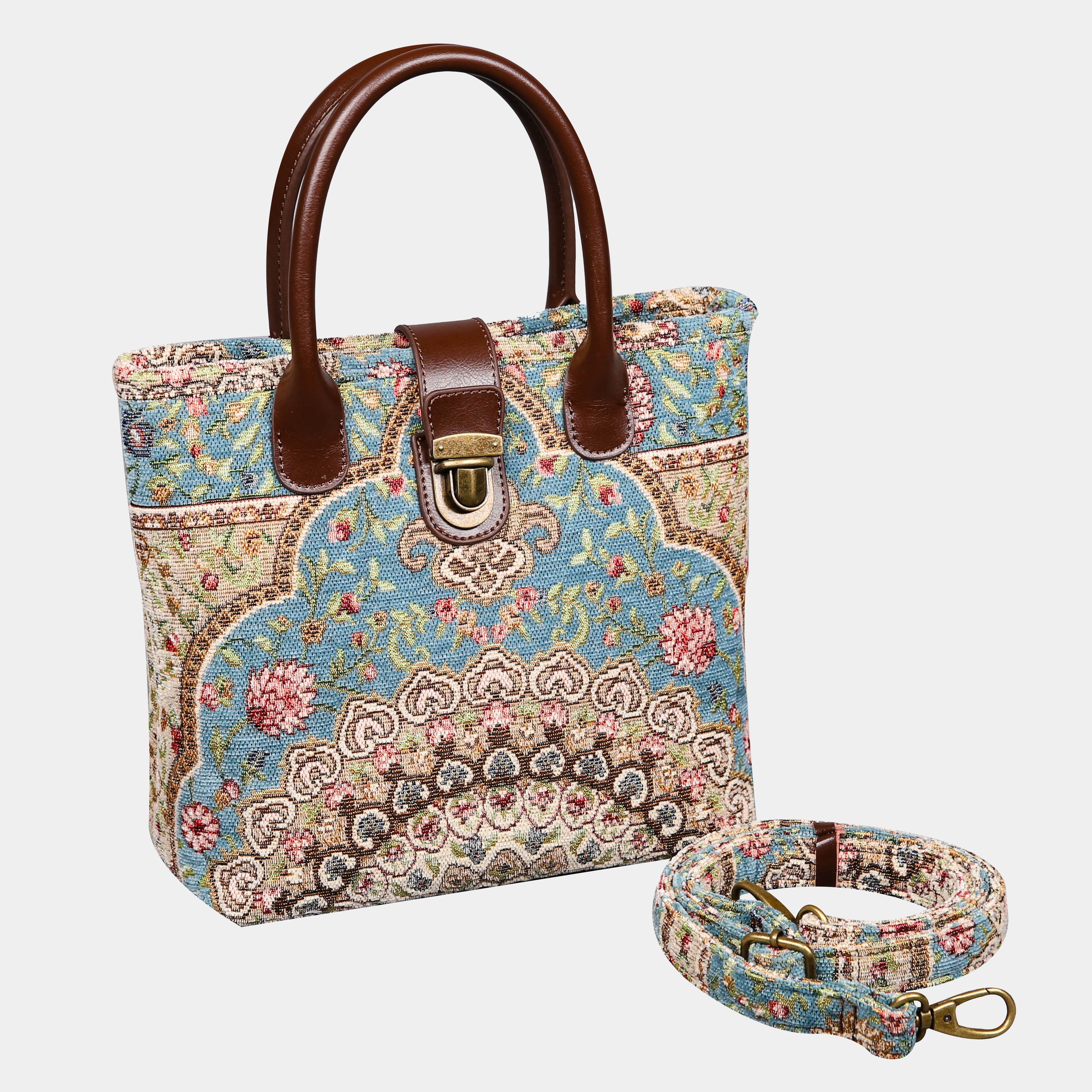 Oriental Blue Tuck Lock Carpet Satchel carpet bag MCW Handmade with strap