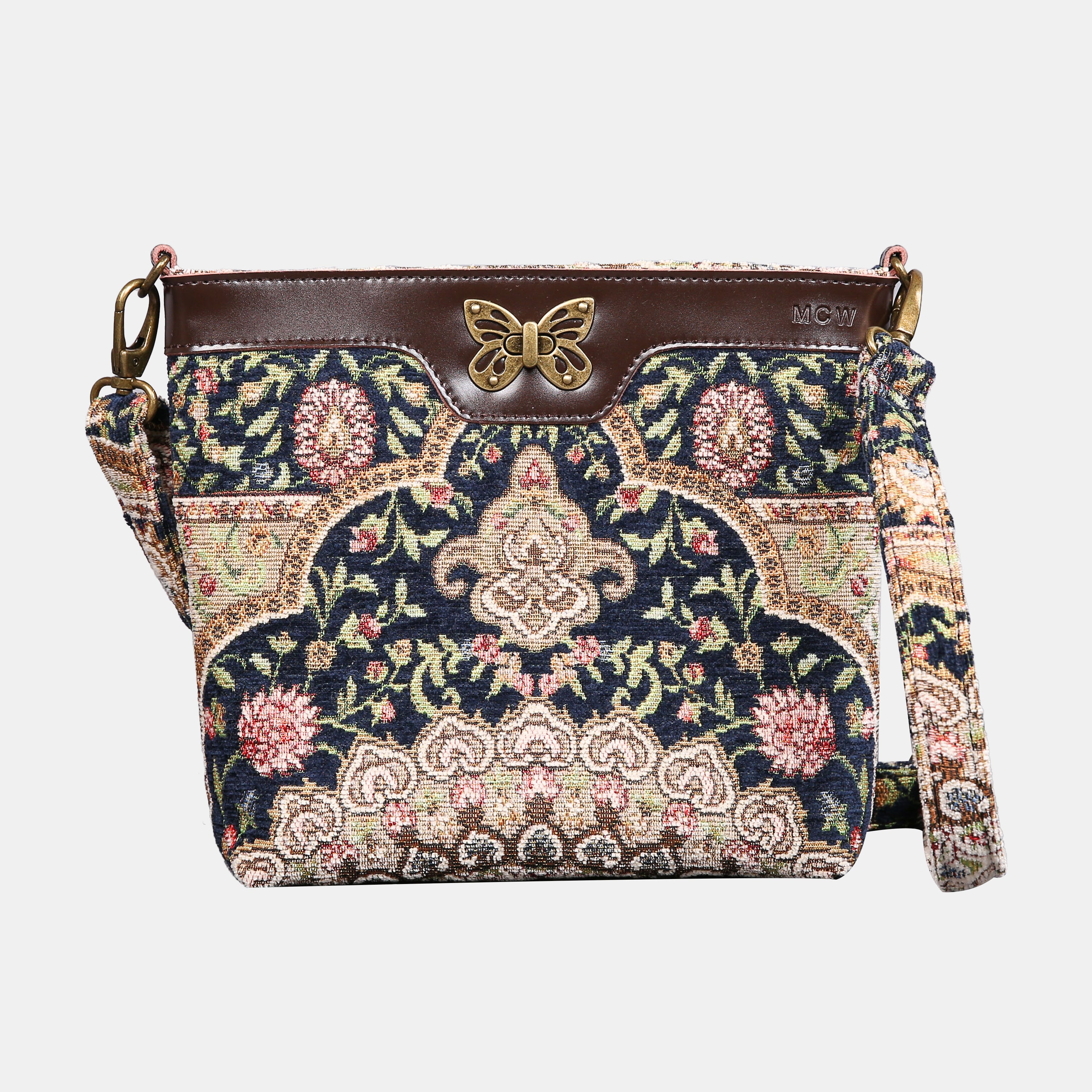 Oriental Navy Carpet Crossbody Bag carpet bag MCW Handmade of America main