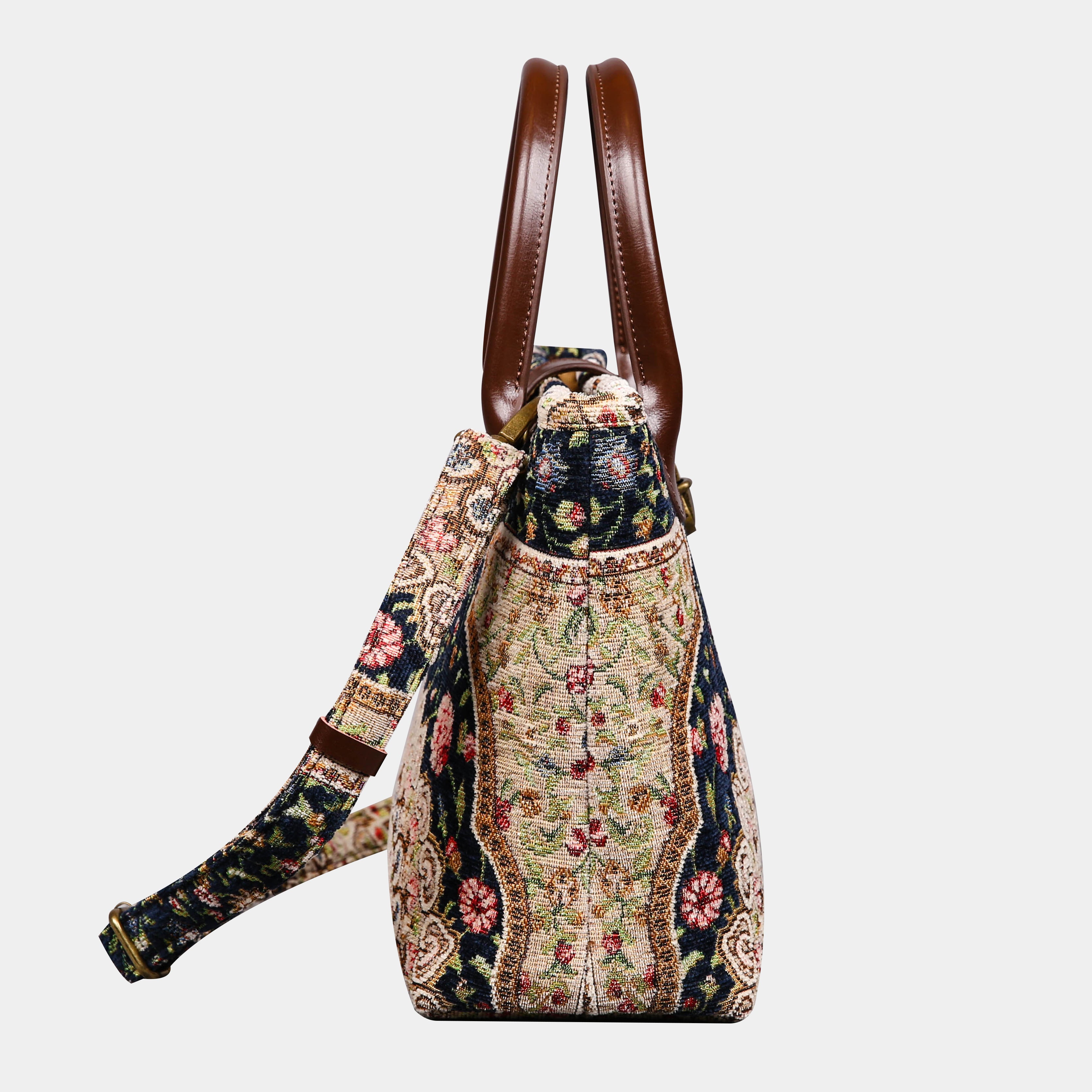 Oriental Navy Tuck Lock Carpet Satchel carpet bag MCW Handmade side